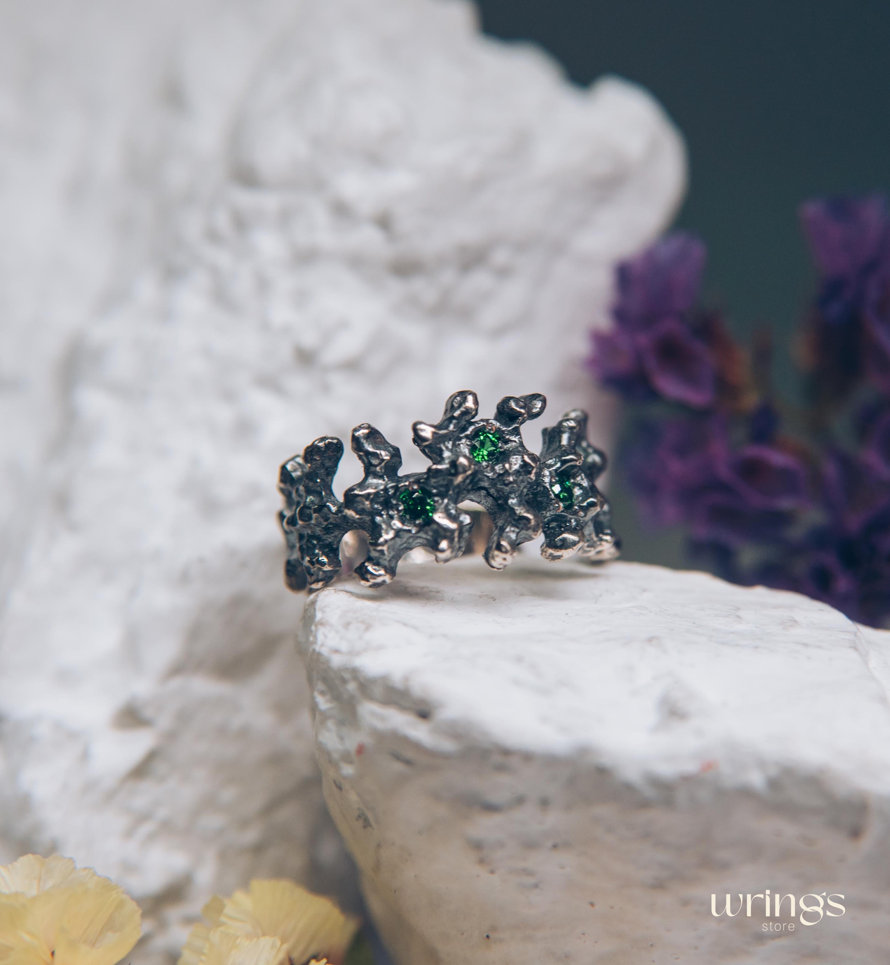 Silver Ocean Coral Ring with Multi Gemstone