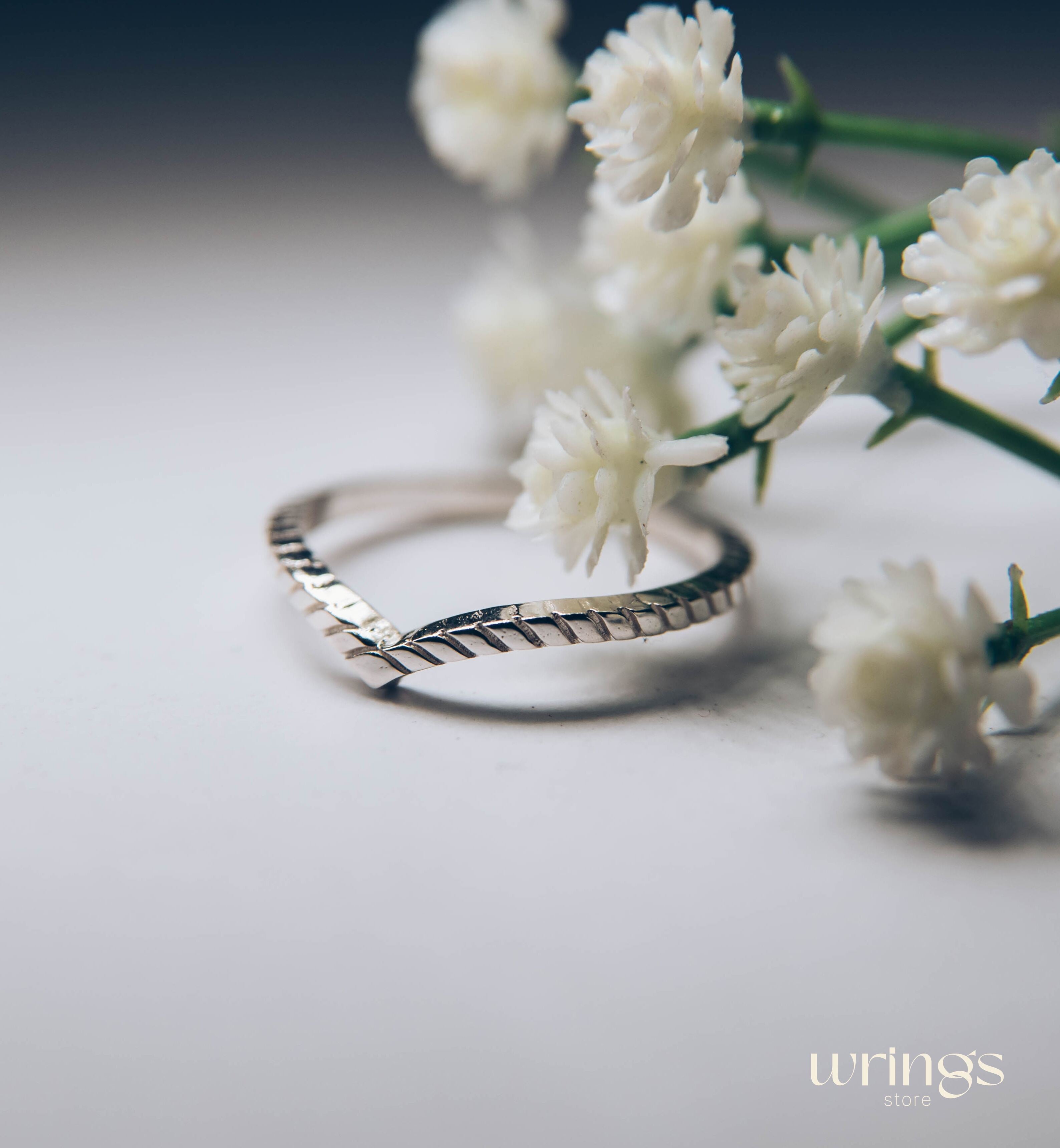 Chevron Wedding Ring Unique Serif Silver Band