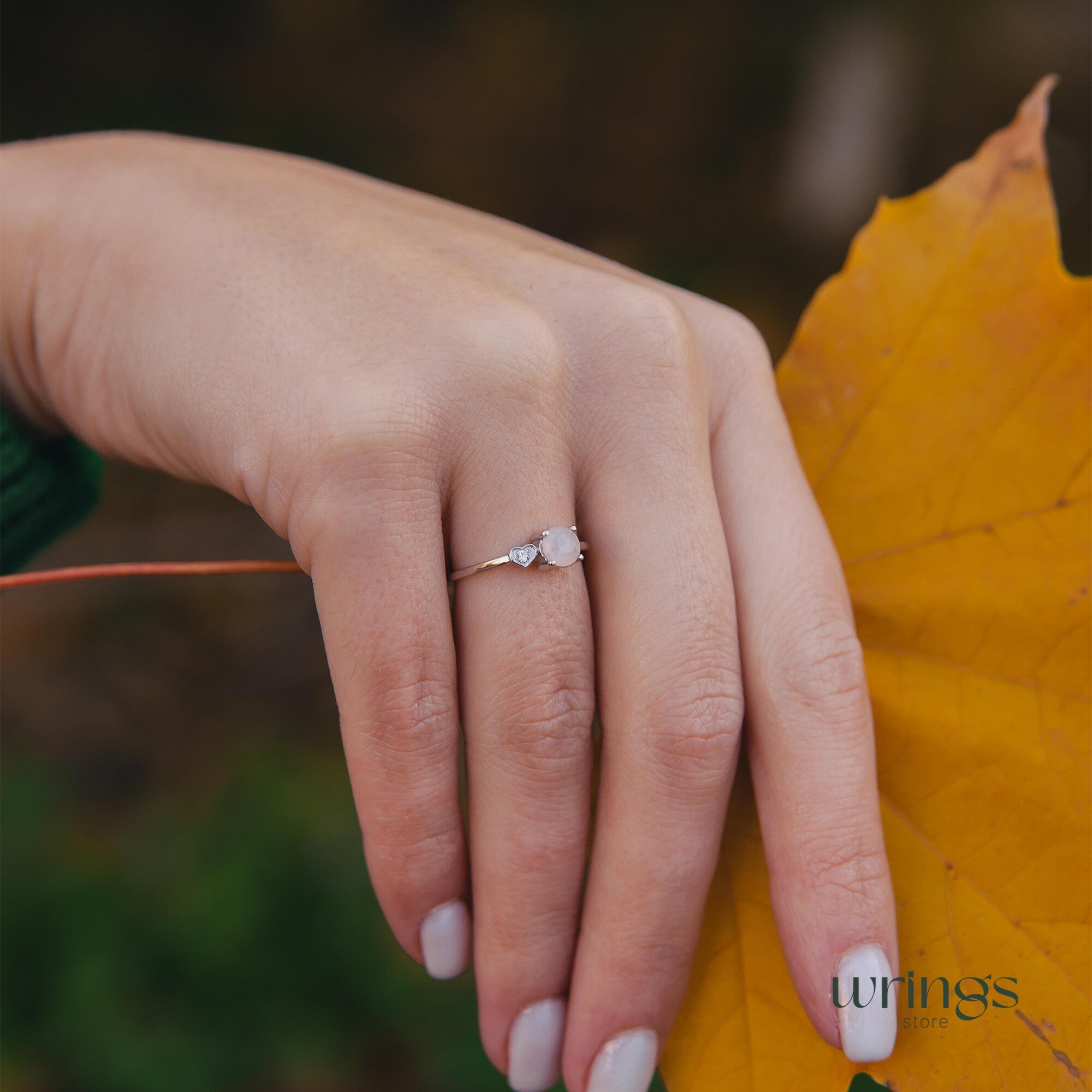 Rose Quartz Engagement Ring Silver & CZ Heart