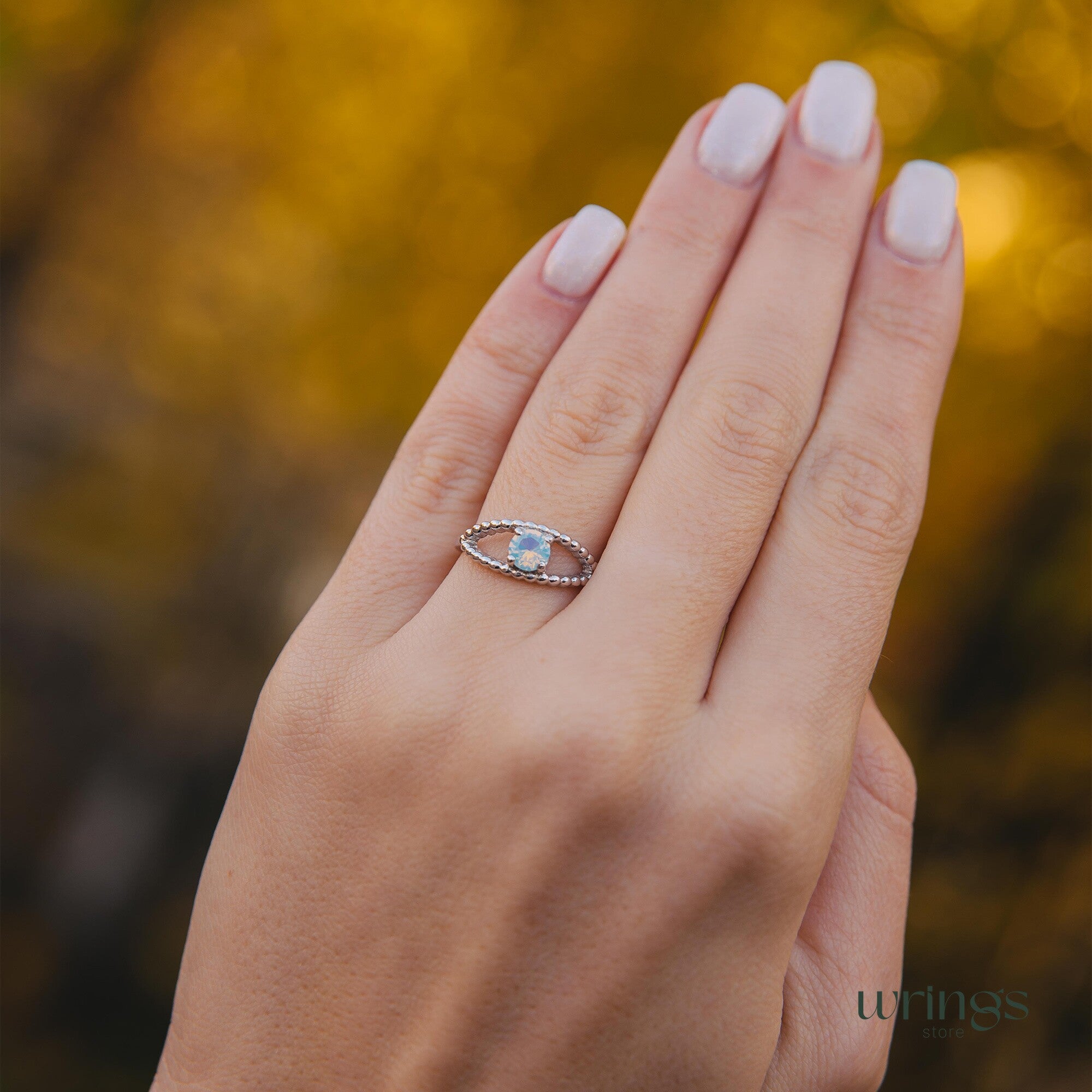 Round Moonstone White Evil Eye Engagement Ring Silver