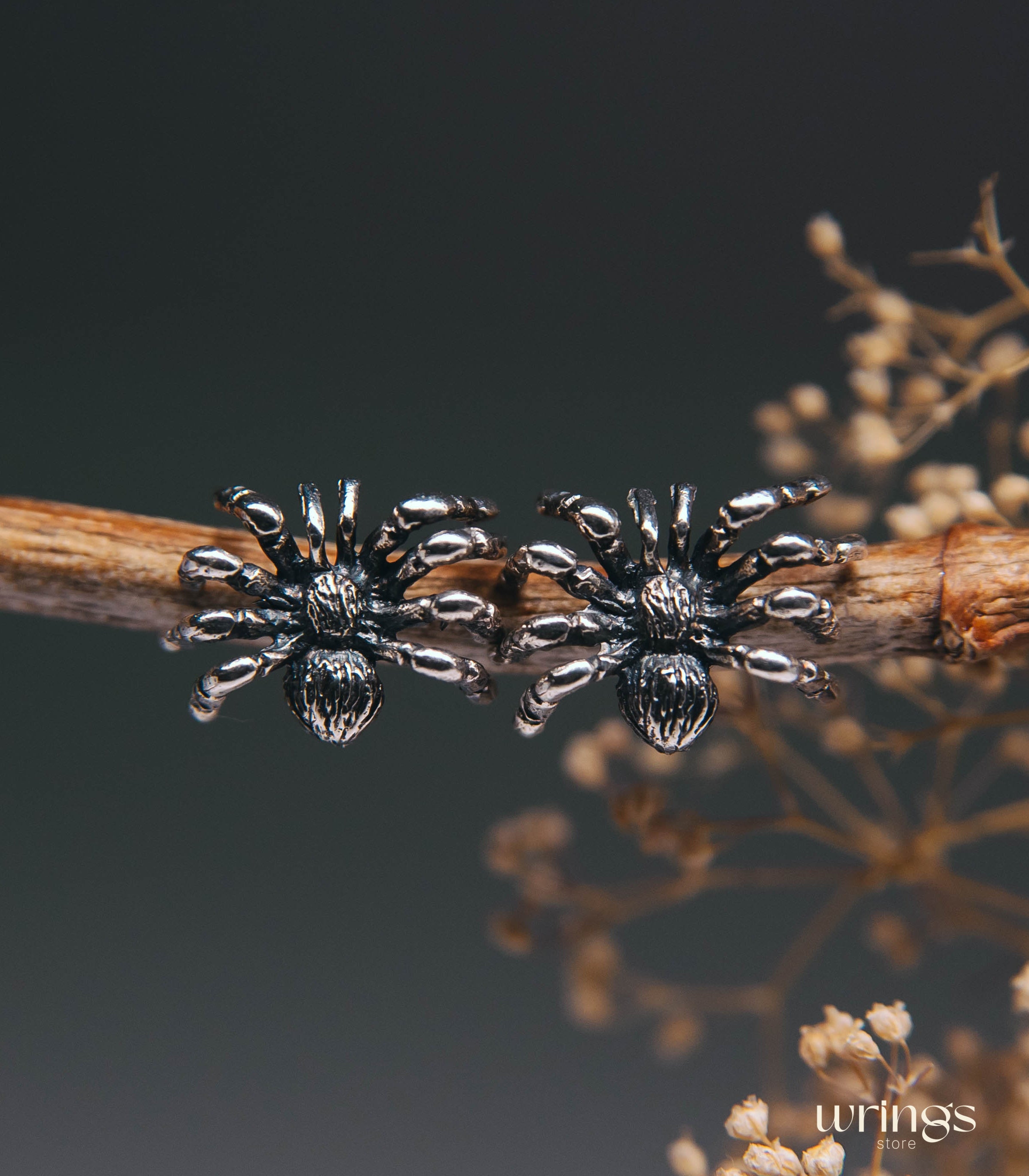 Tarantula Spider Earrings Stud Silver Gothic Style