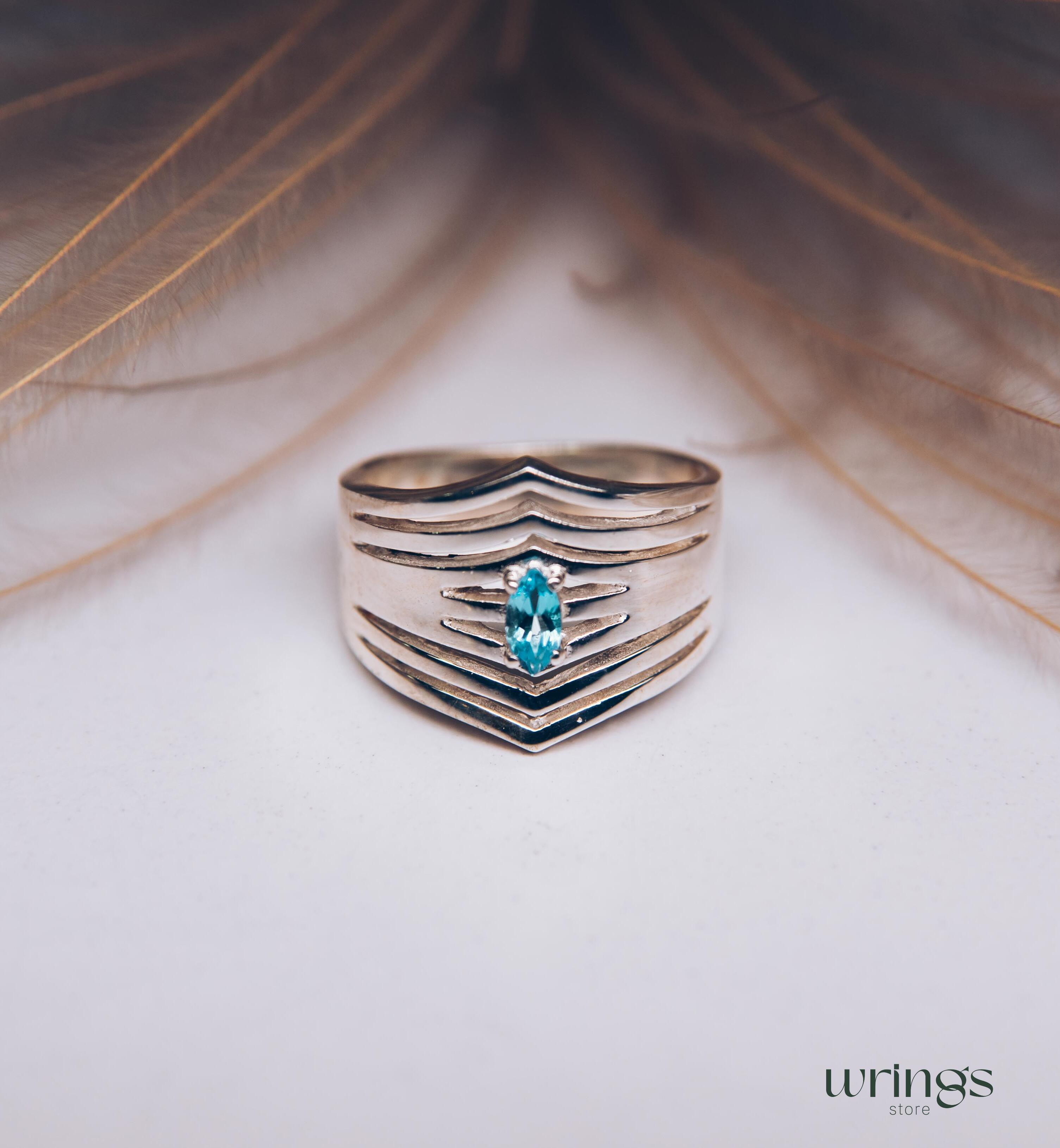 Extra Wide Cocktail Ring Dome Double Chevron with Topaz