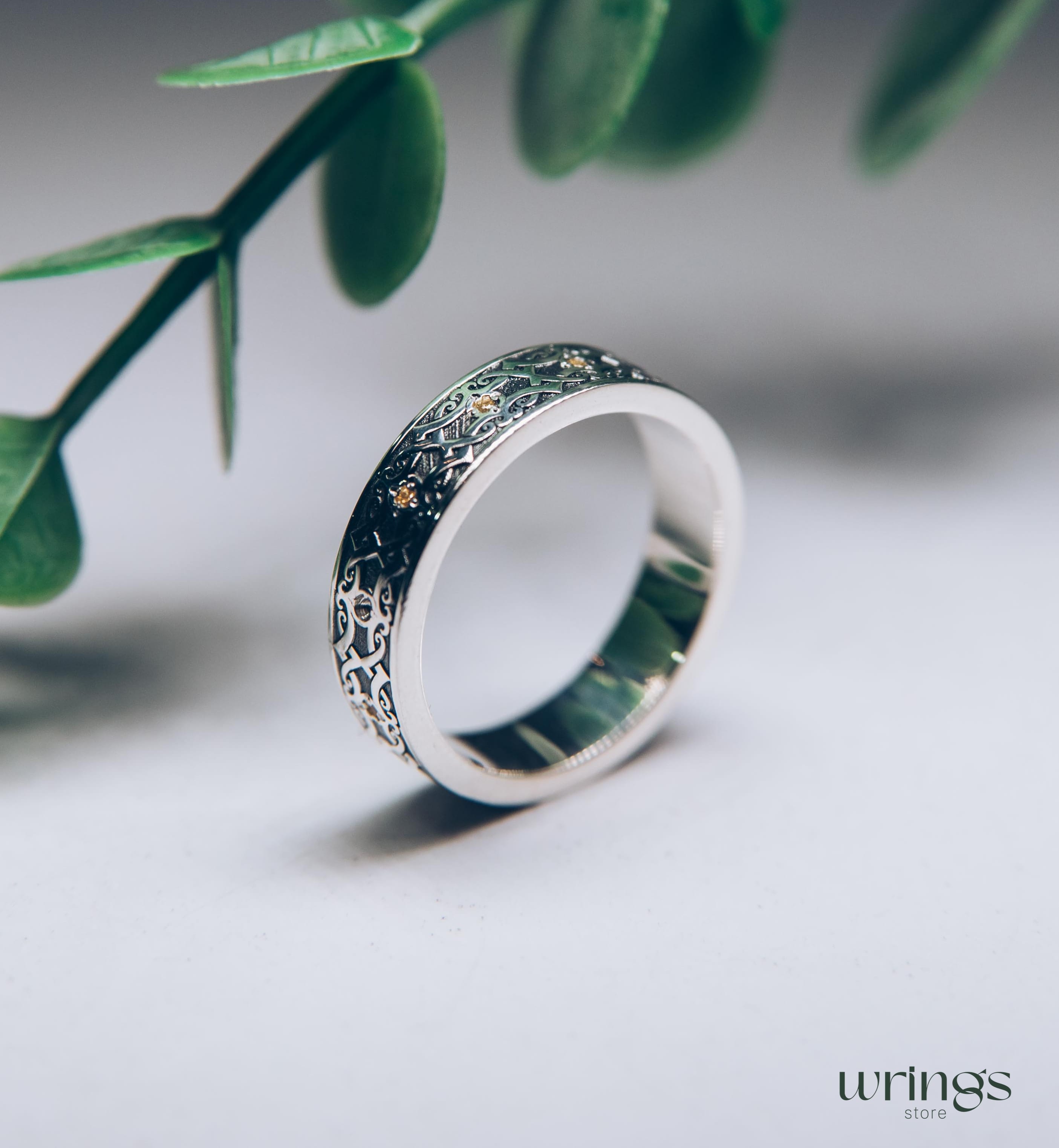 Viking Design Ring for Women with Citrines Silver