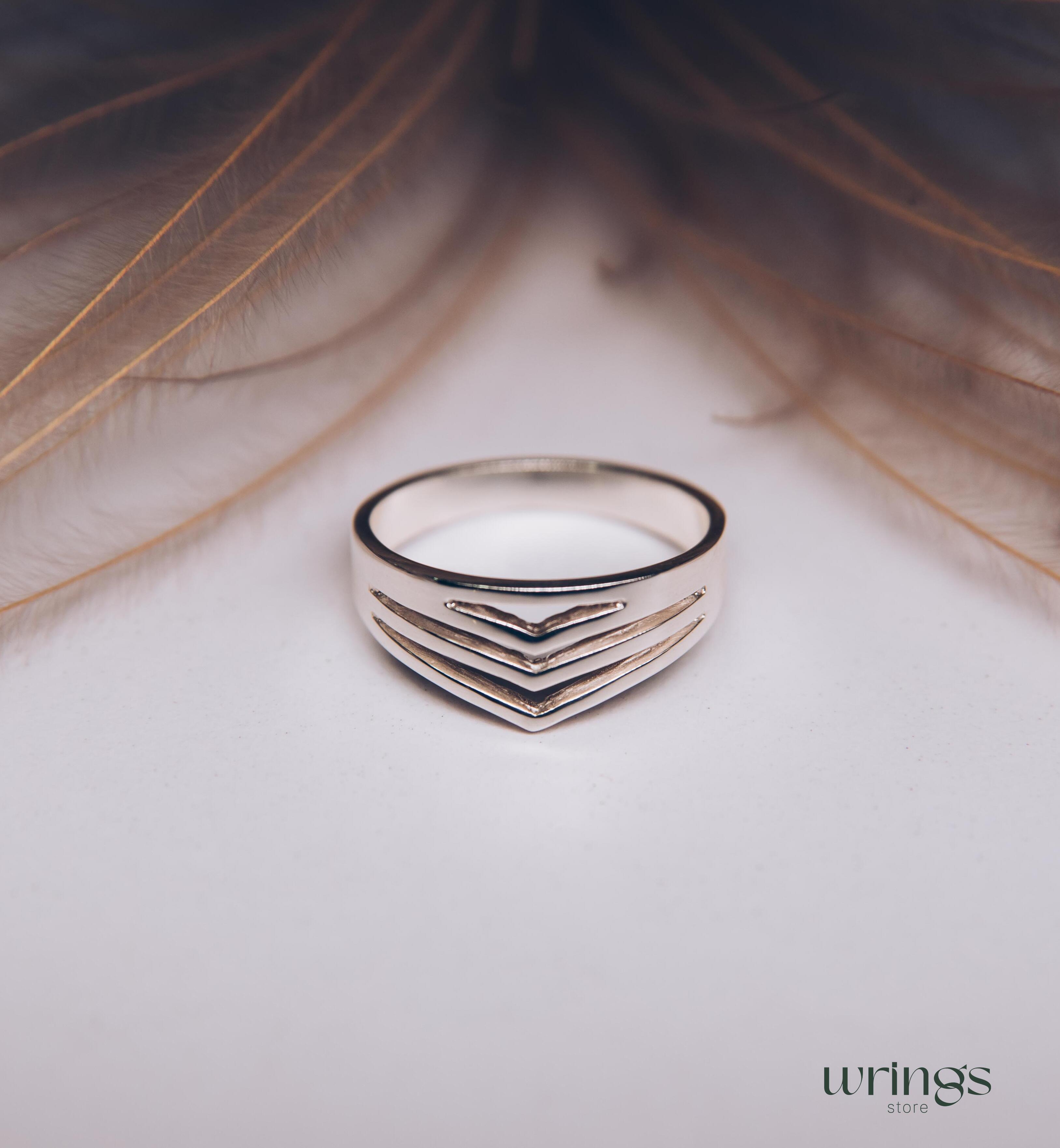 Stylish Wide Women's Chevron Wedding Band Silver