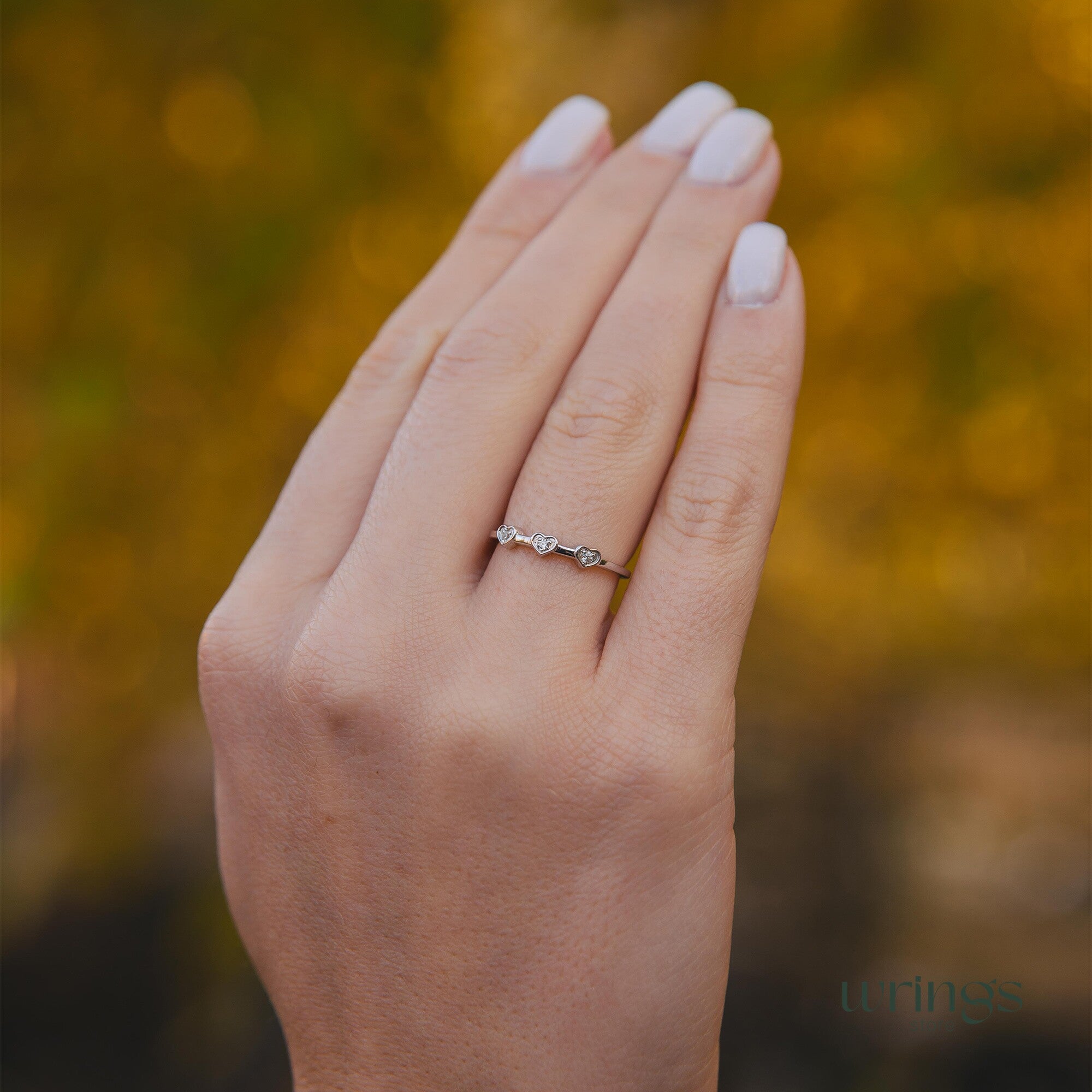 CZ in Three Hearts Silver Minimalist Wedding Band for Her