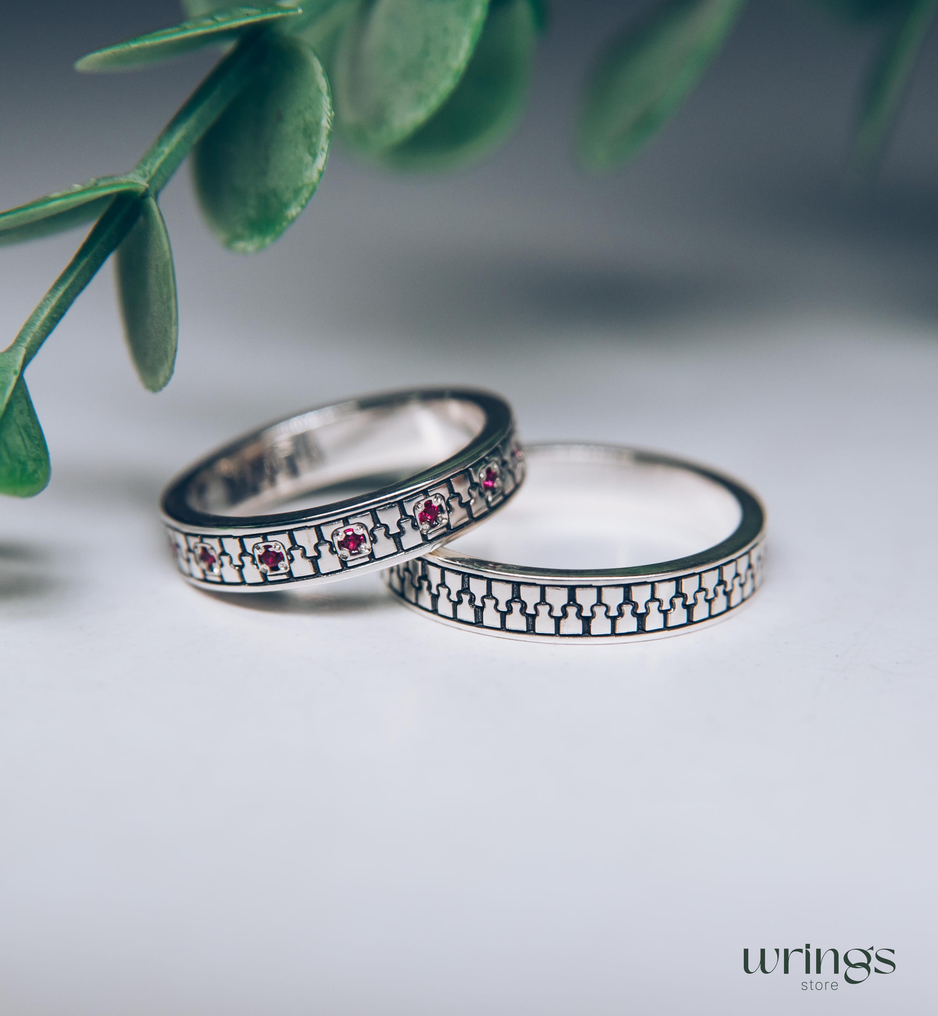 Engraved Zipper Couple Promise Rings Set with Gems Y2K