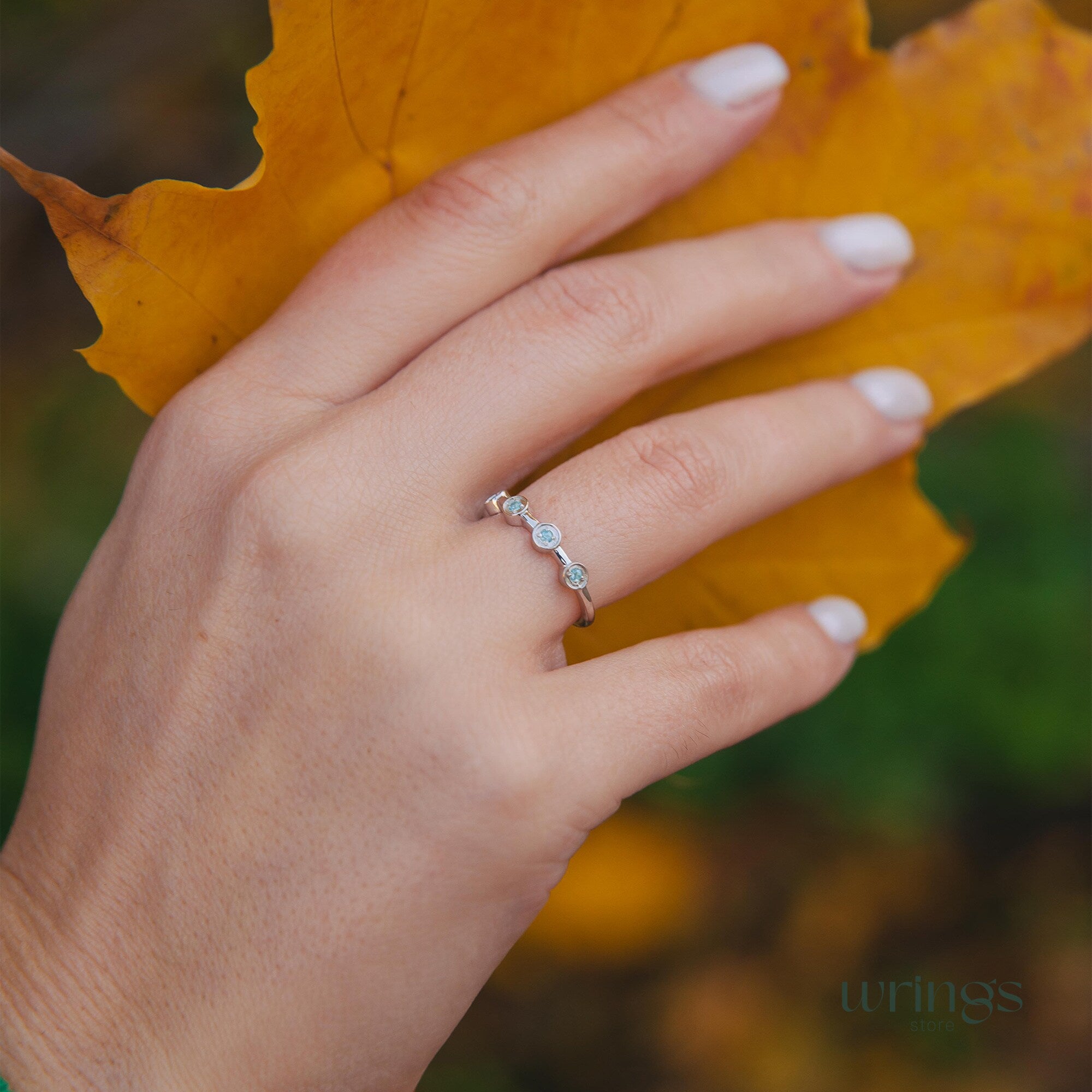 Swiss Topaz & Silver Modern Dot Wedding Ring for Her