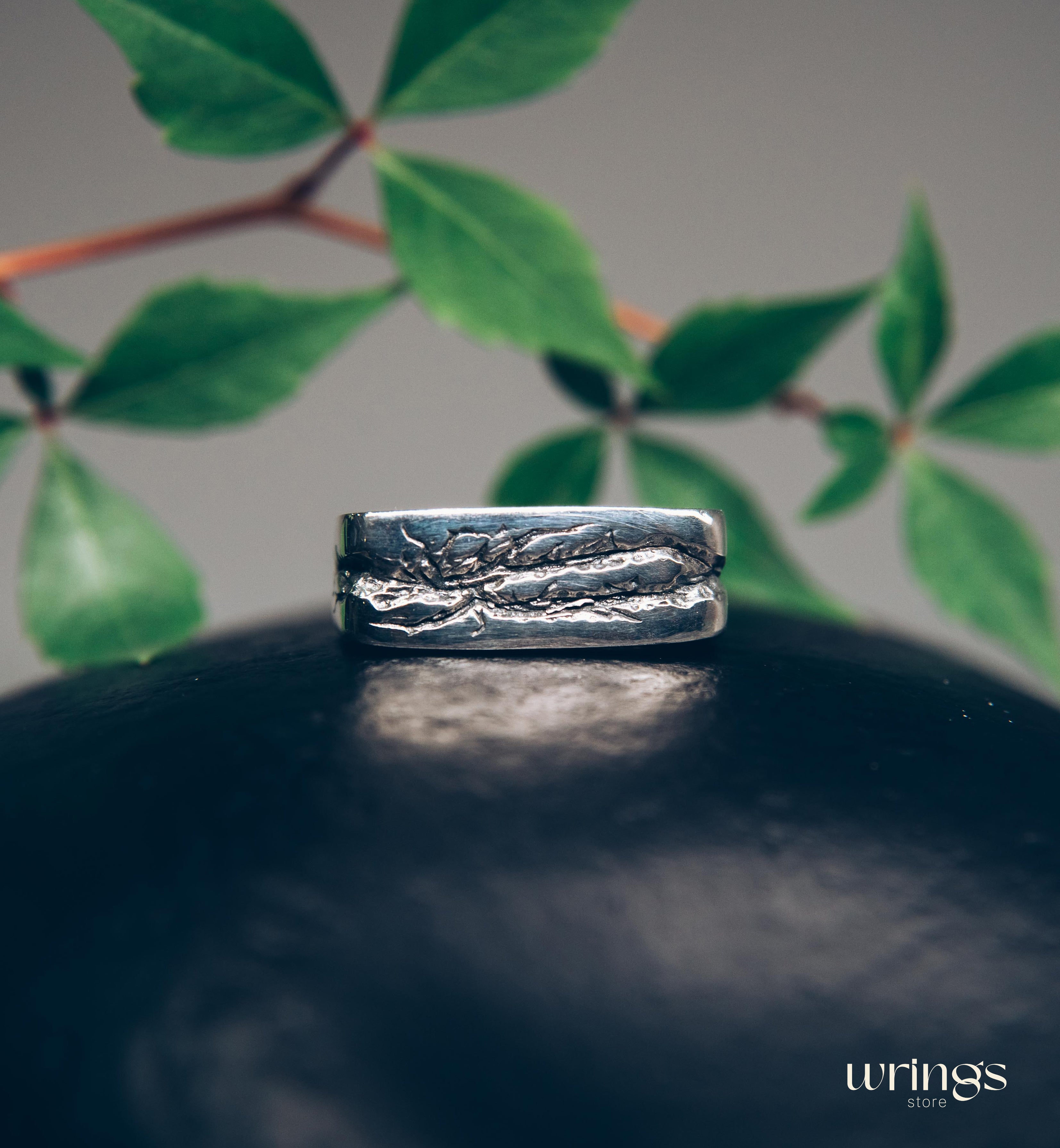 Large and Heavy Damaged Style Flat Solid Silver Ring