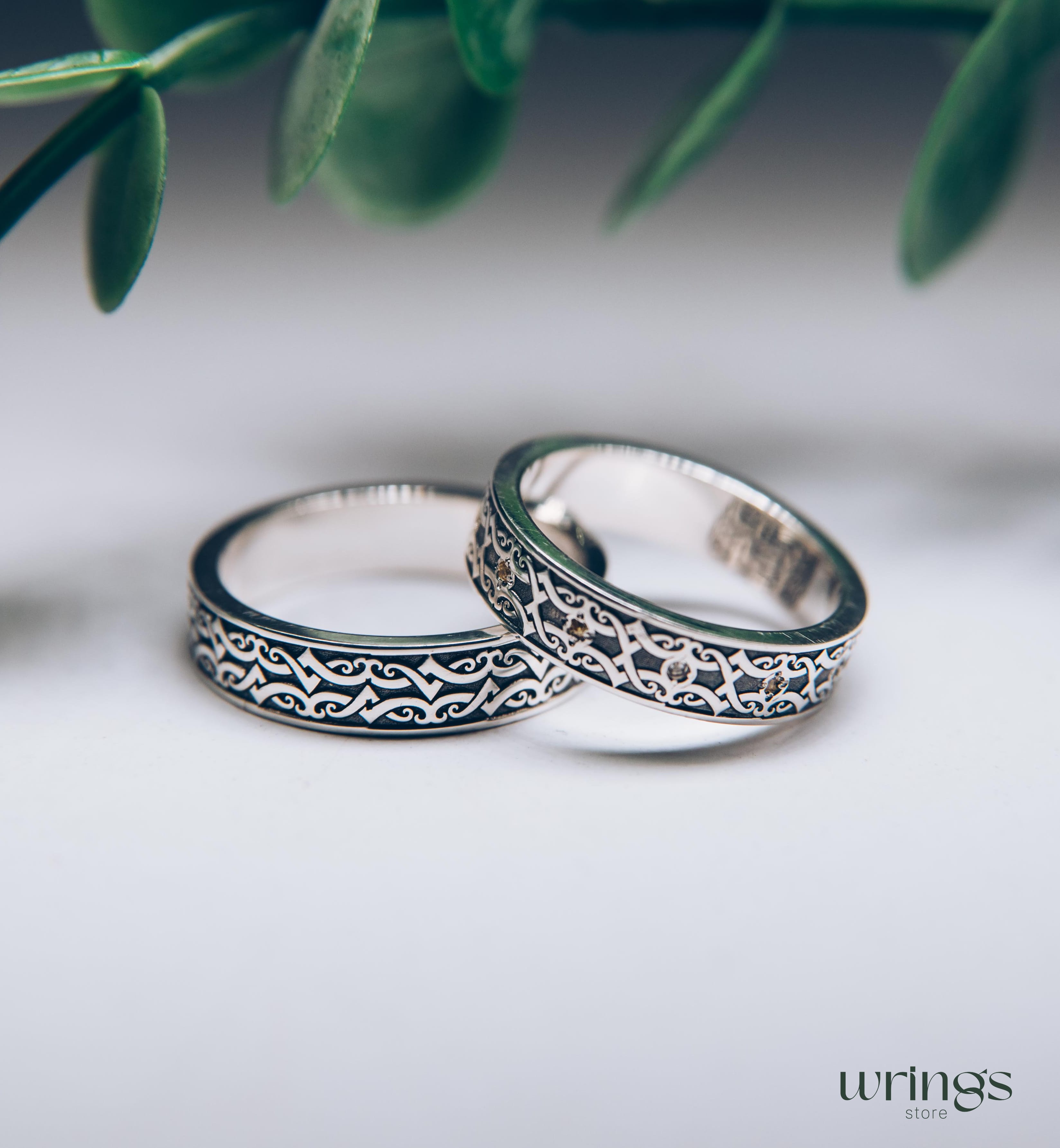 Viking Wedding Bands for Couple Norse Knots & Citrines