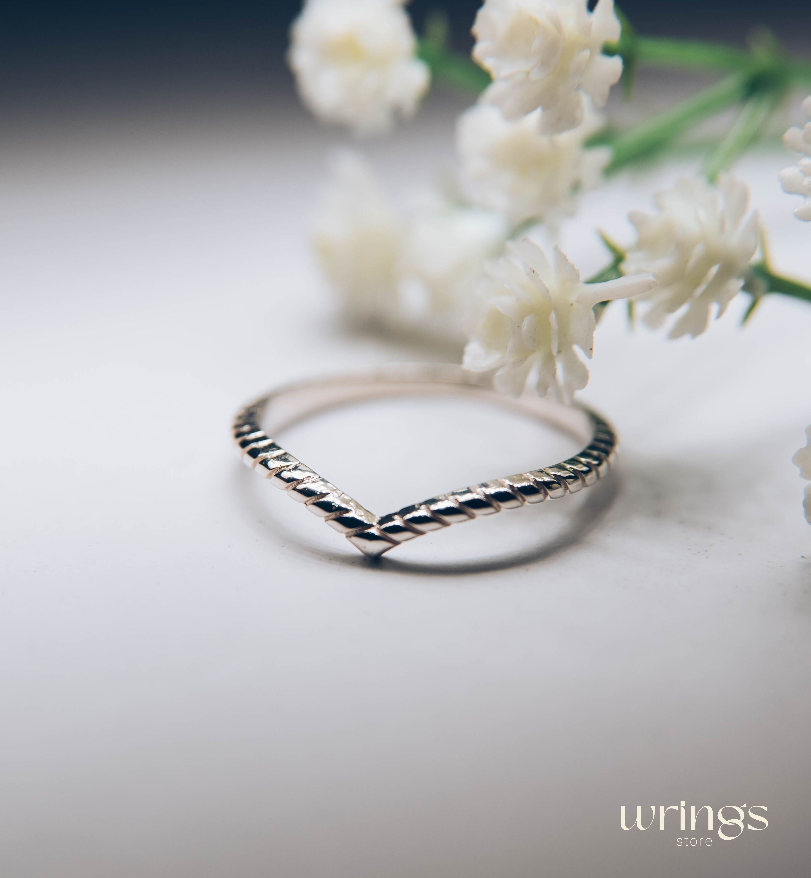 Cute Rope Band Silver V Ring Sterling Silver