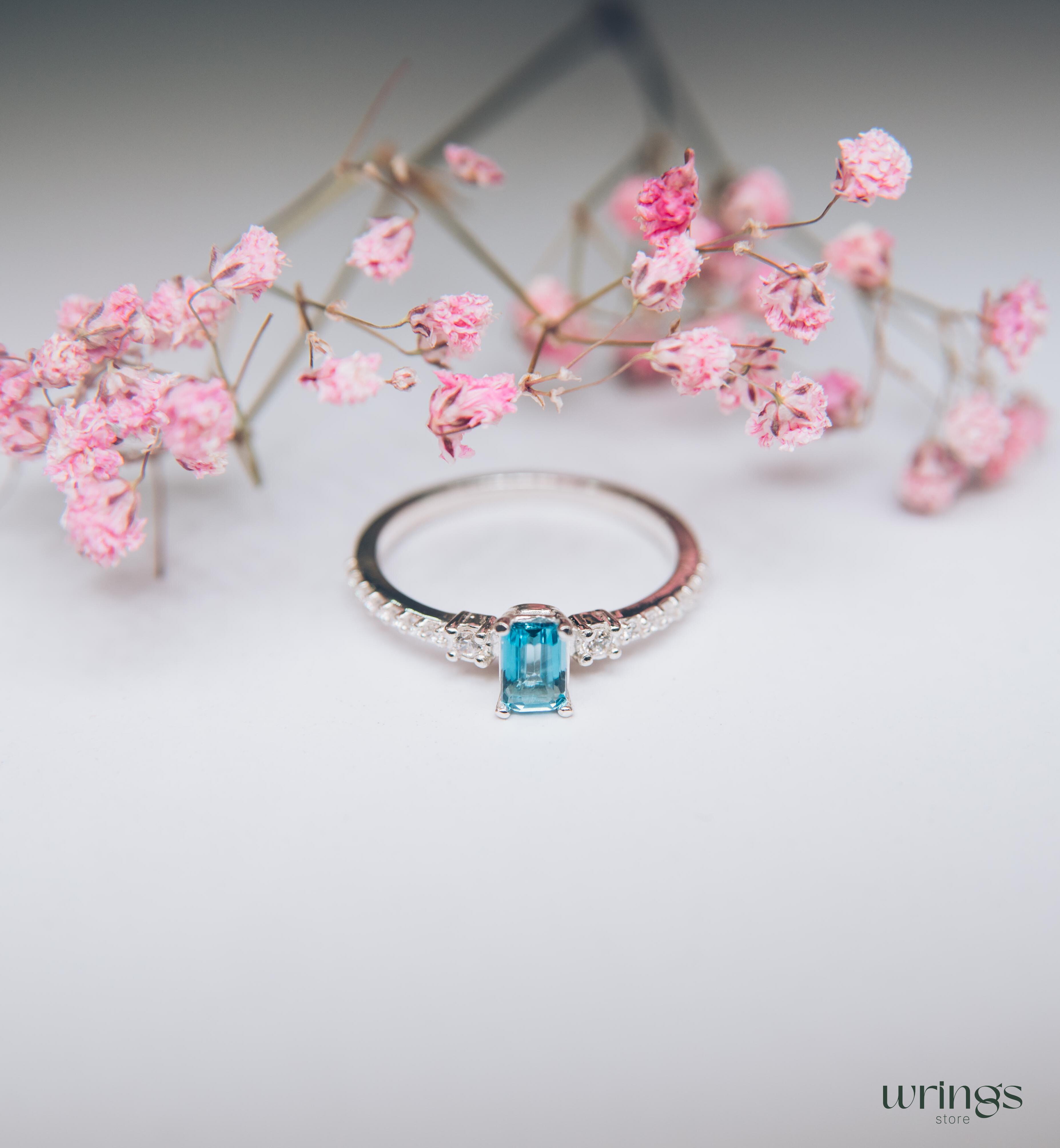 Silver Three Stone Ring central Swiss Topaz & CZ Side Stones