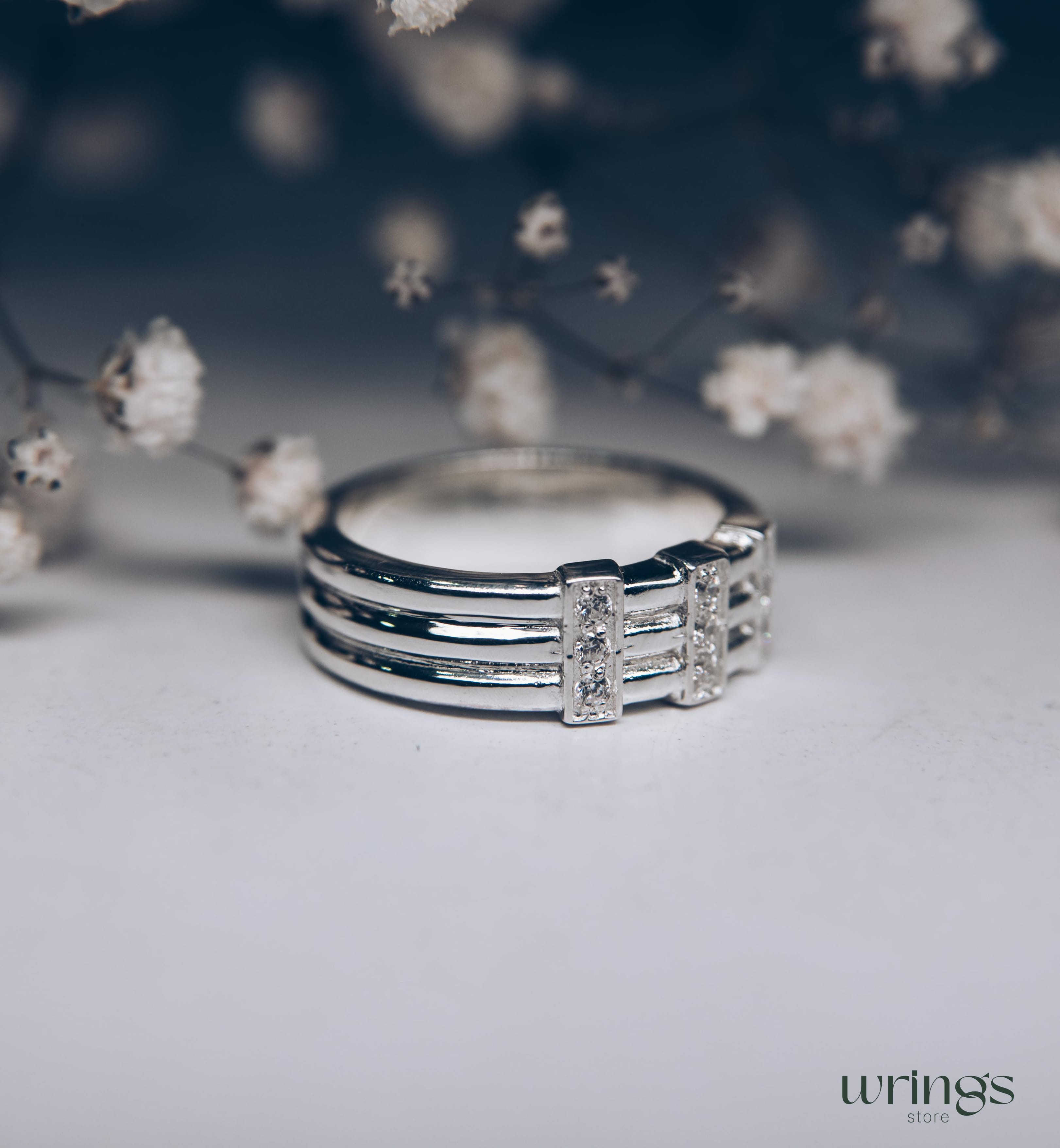Modern Wedding Band Natural Diamonds Multi Stone