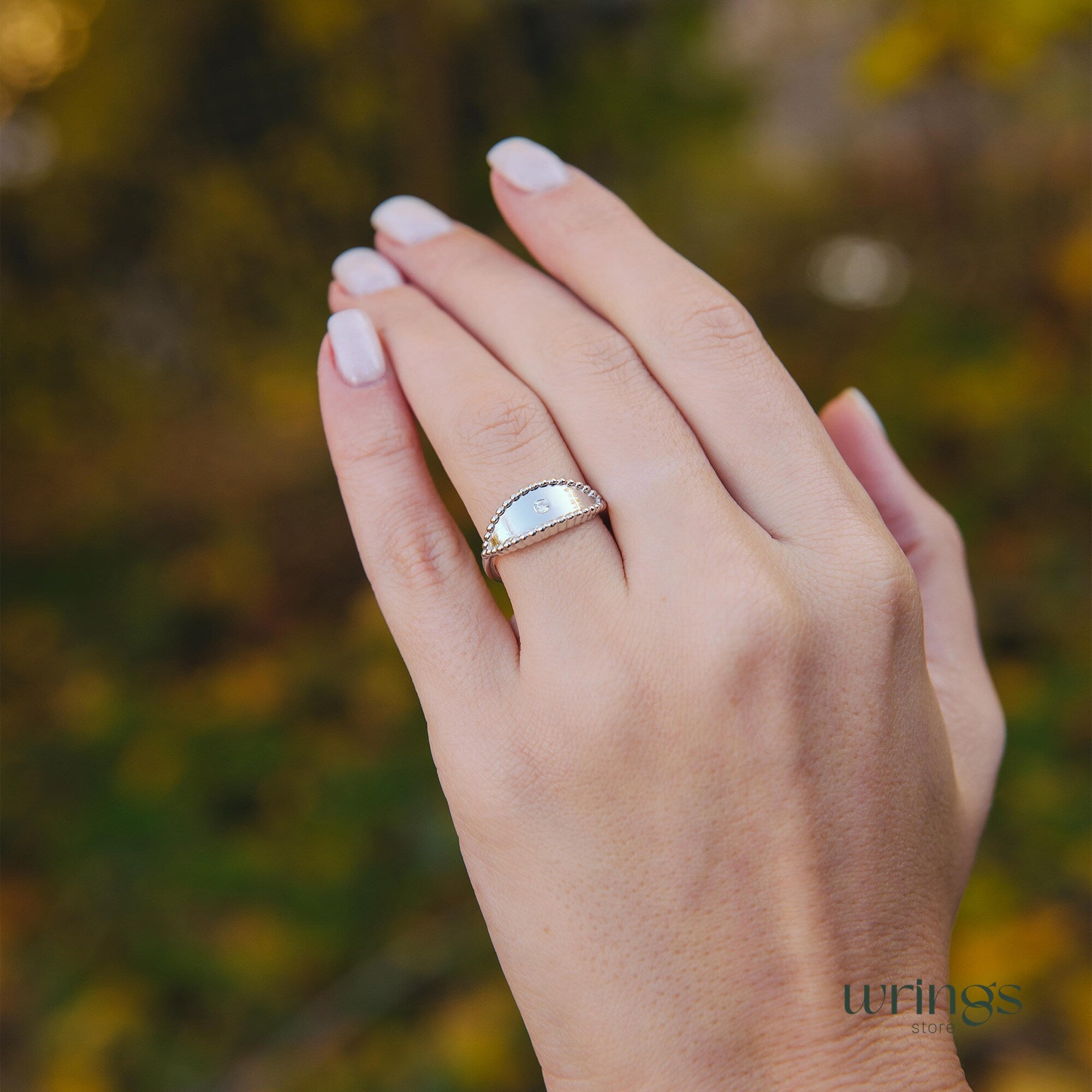 Beaded Silver Spoon Design and CZ Unique Women's Ring