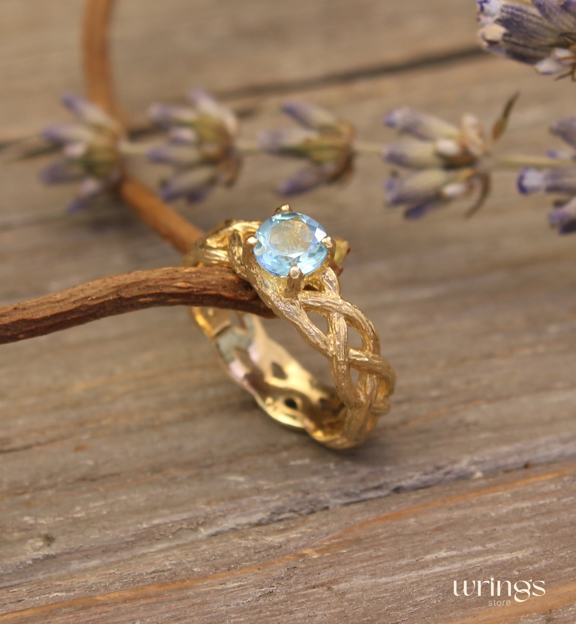Topaz & Gold Tree Branch Infinity Engagement Ring 14k