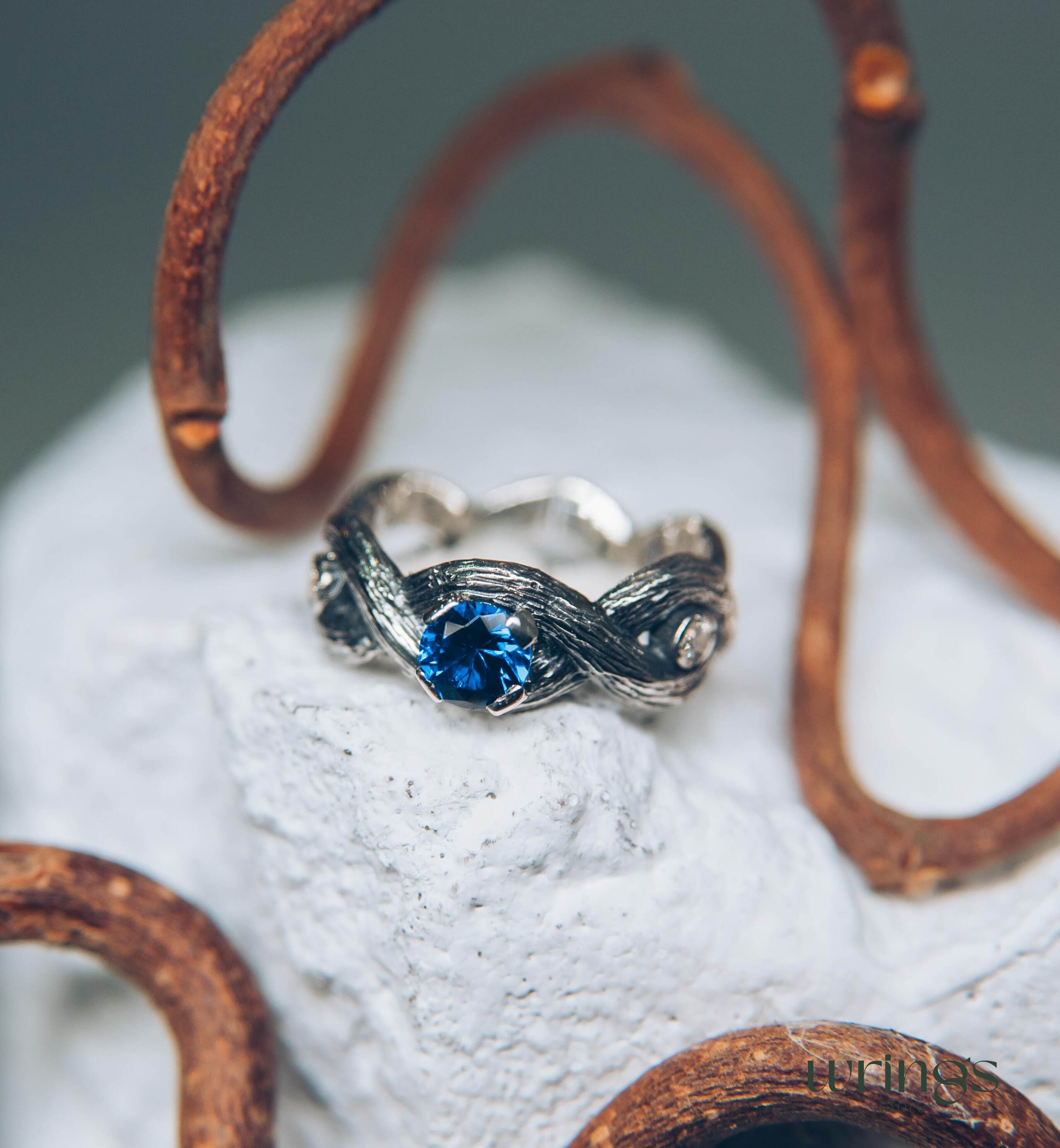 Sapphire Infinity Engagement Ring for Her — Solid Silver scrollwork