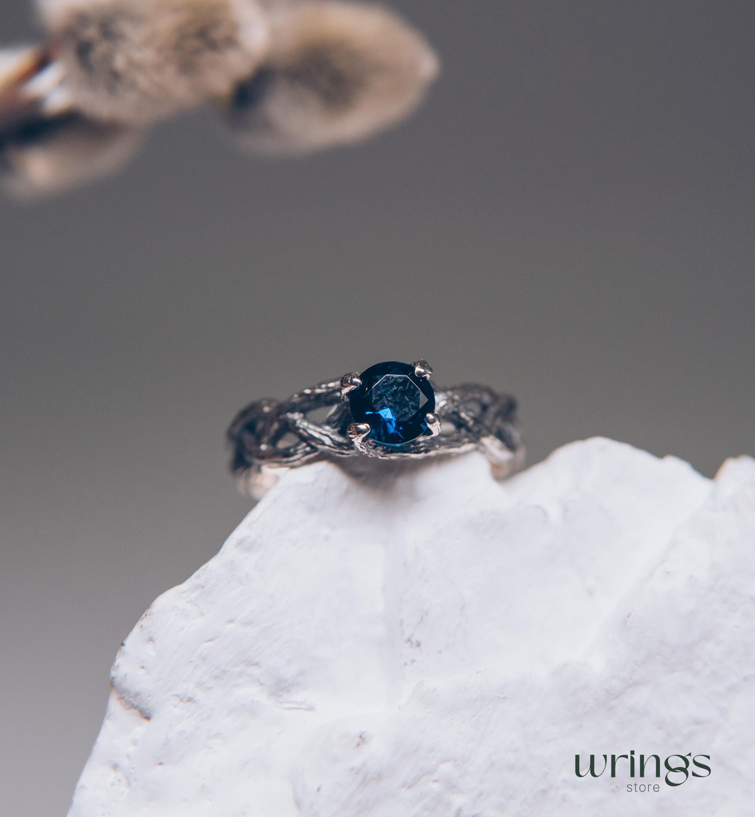 Sapphire & Silver Twisted Twig Engagement Ring