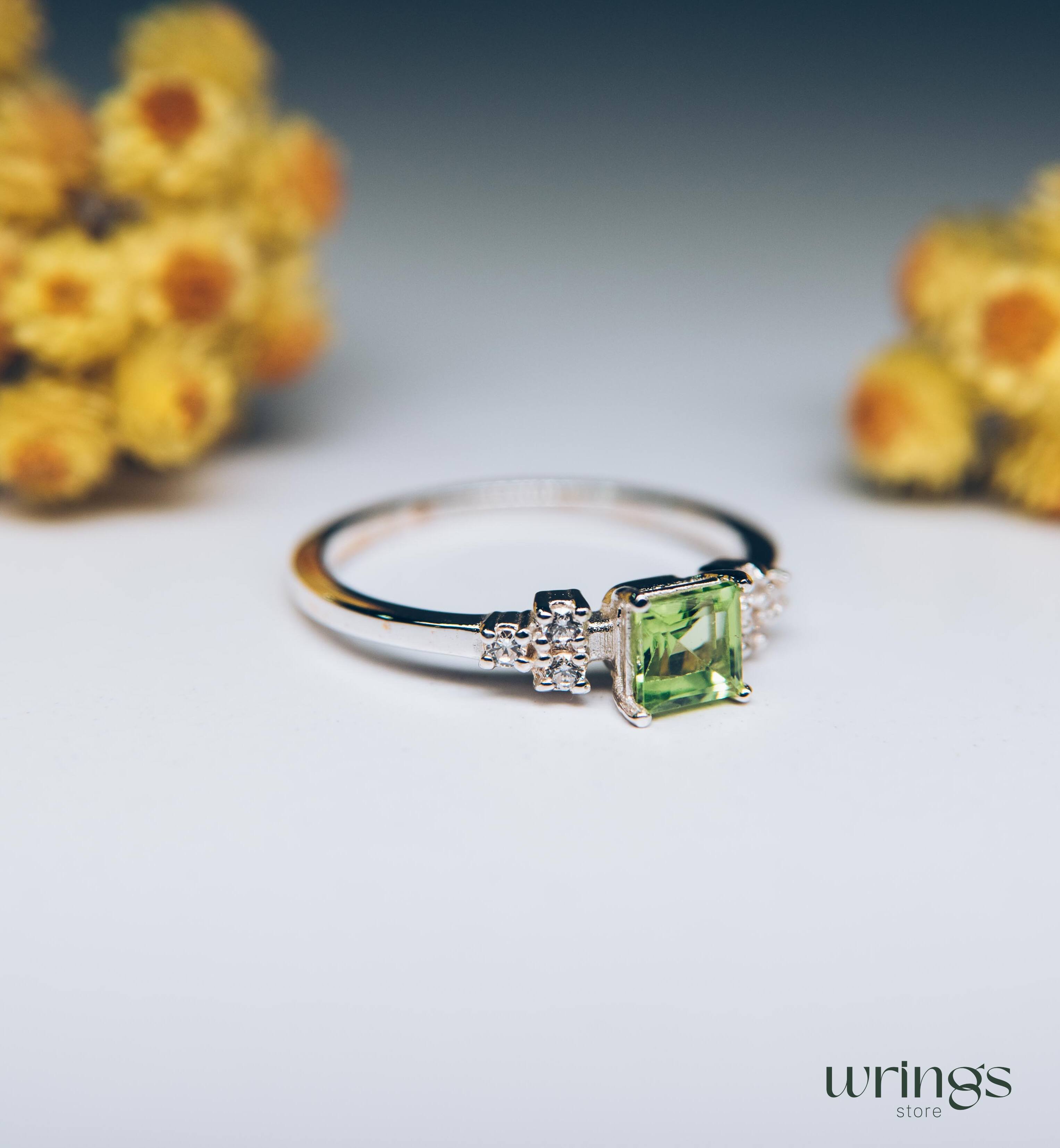 Large Square Peridot Multi Stone Cocktail Ring Silver