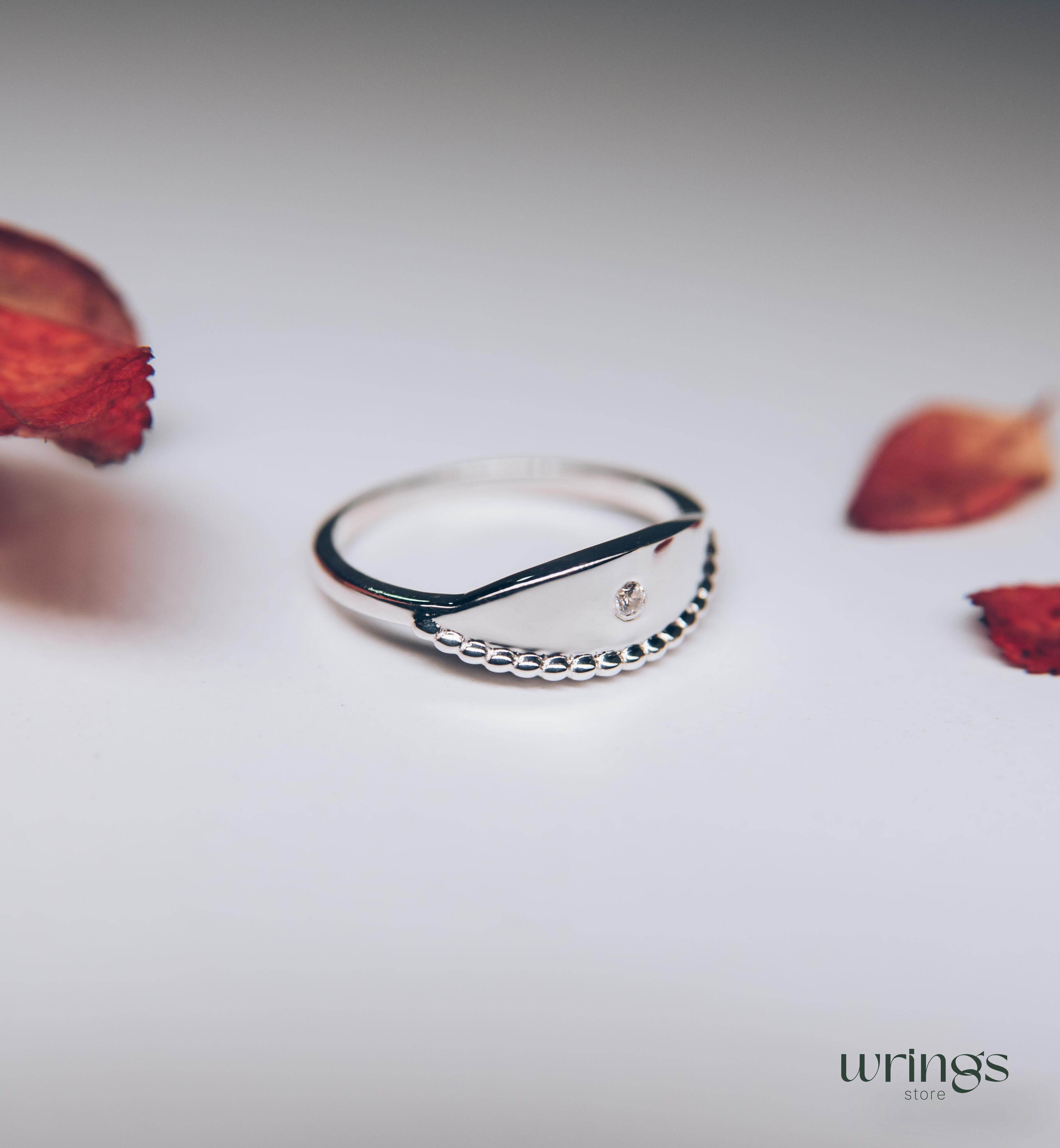 Unique Sterling Silver Boho Wedding Ring with Diamond