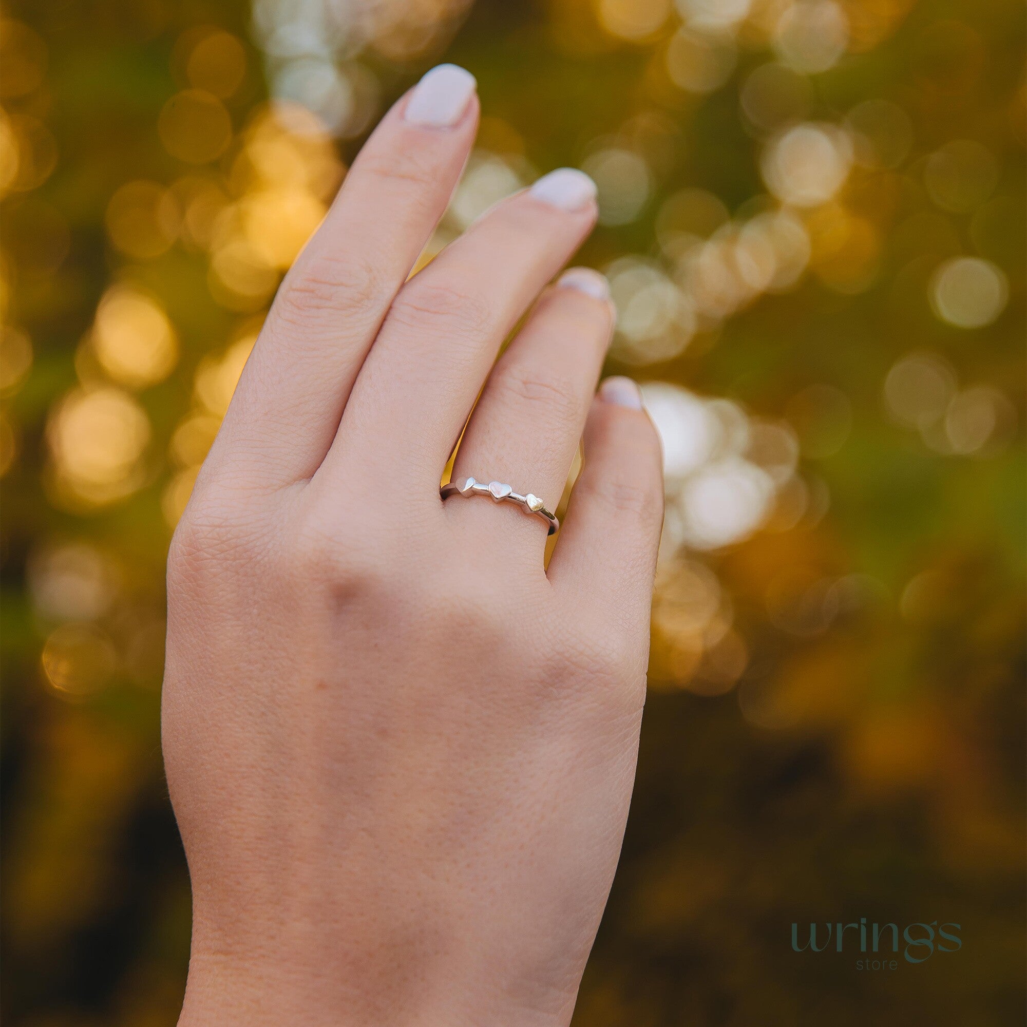 Three Hearts Silver Minimalist Promise Ring for Her