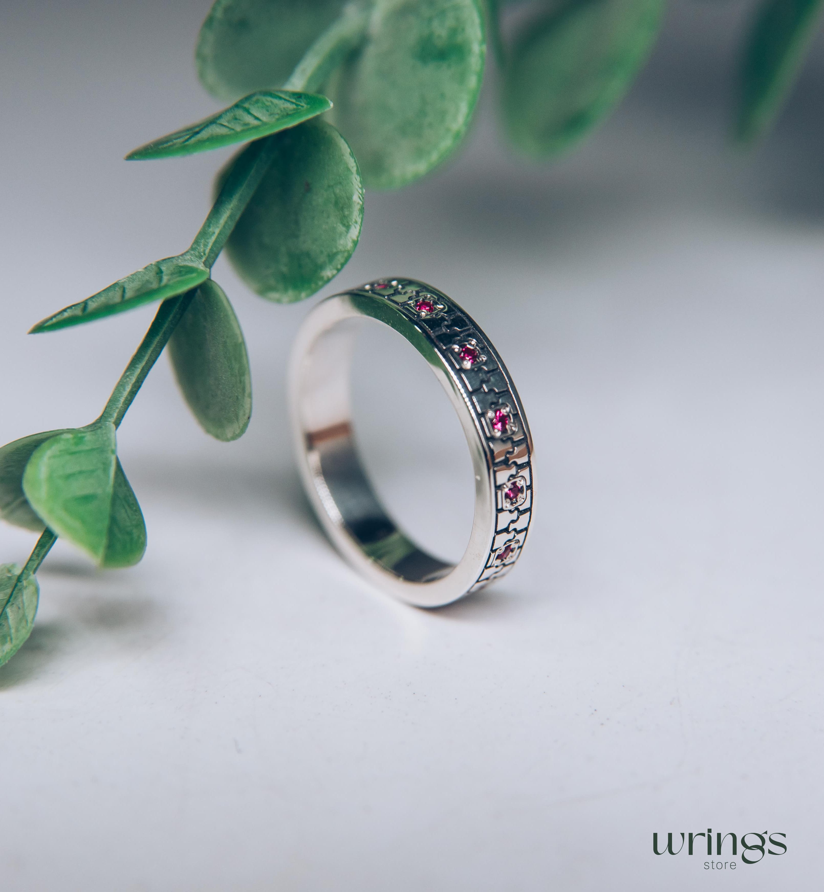 Multi Stone Silver Ring for Women Zipper Design Y2K