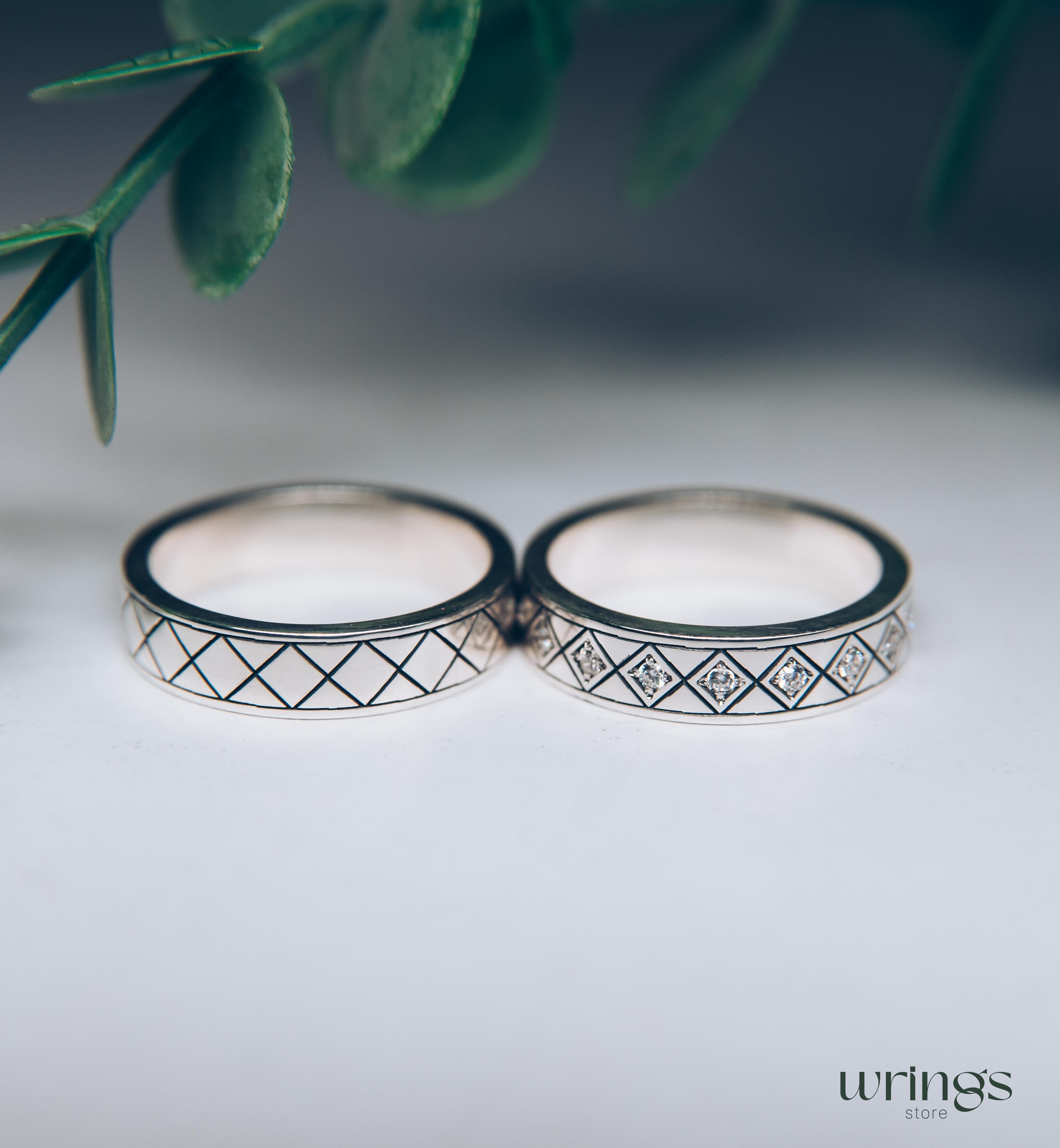 Rhombus Design Matching Wedding Bands Multi Gemstone