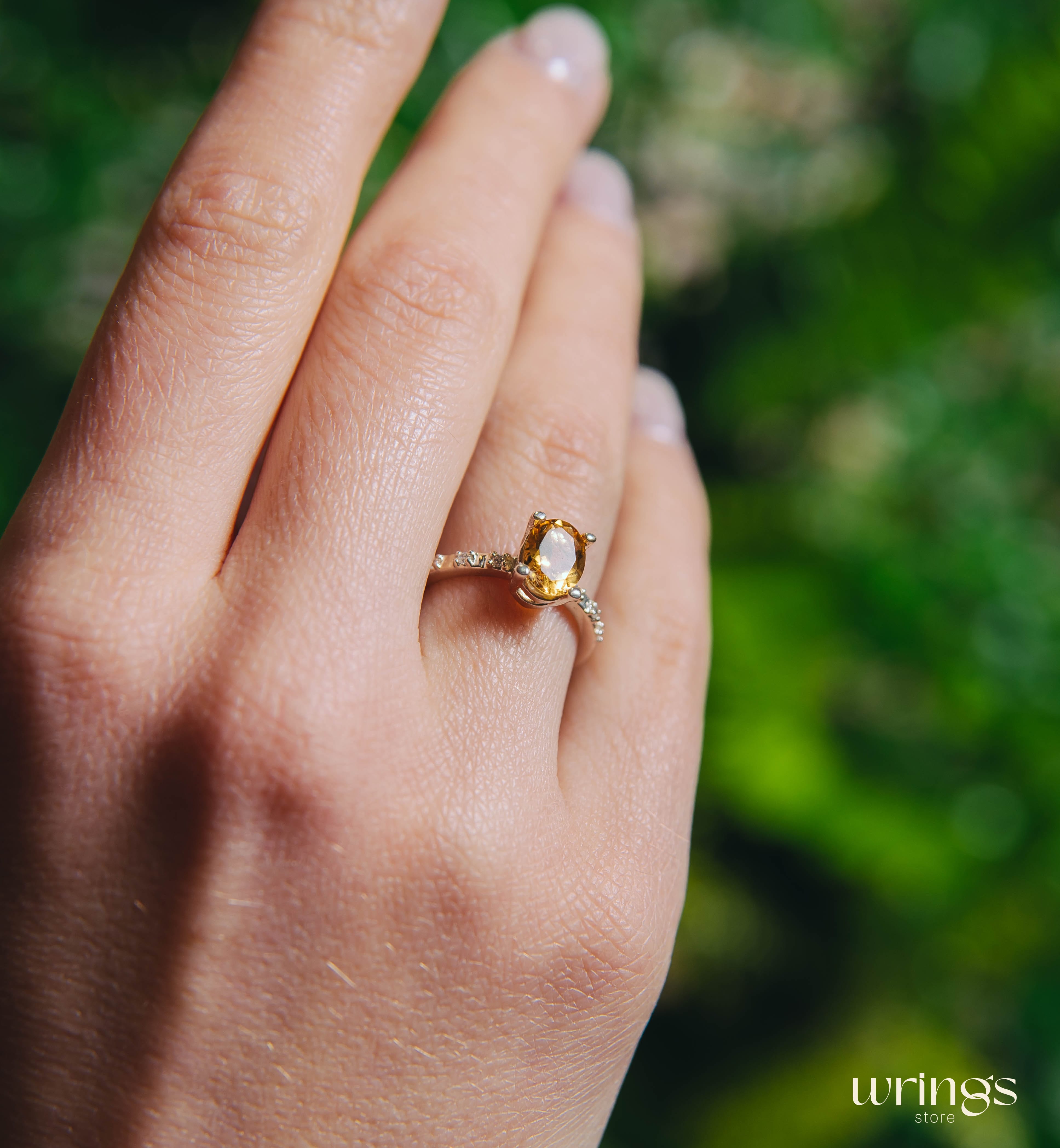 Large Oval Citrine Engagement Ring with Side Stones