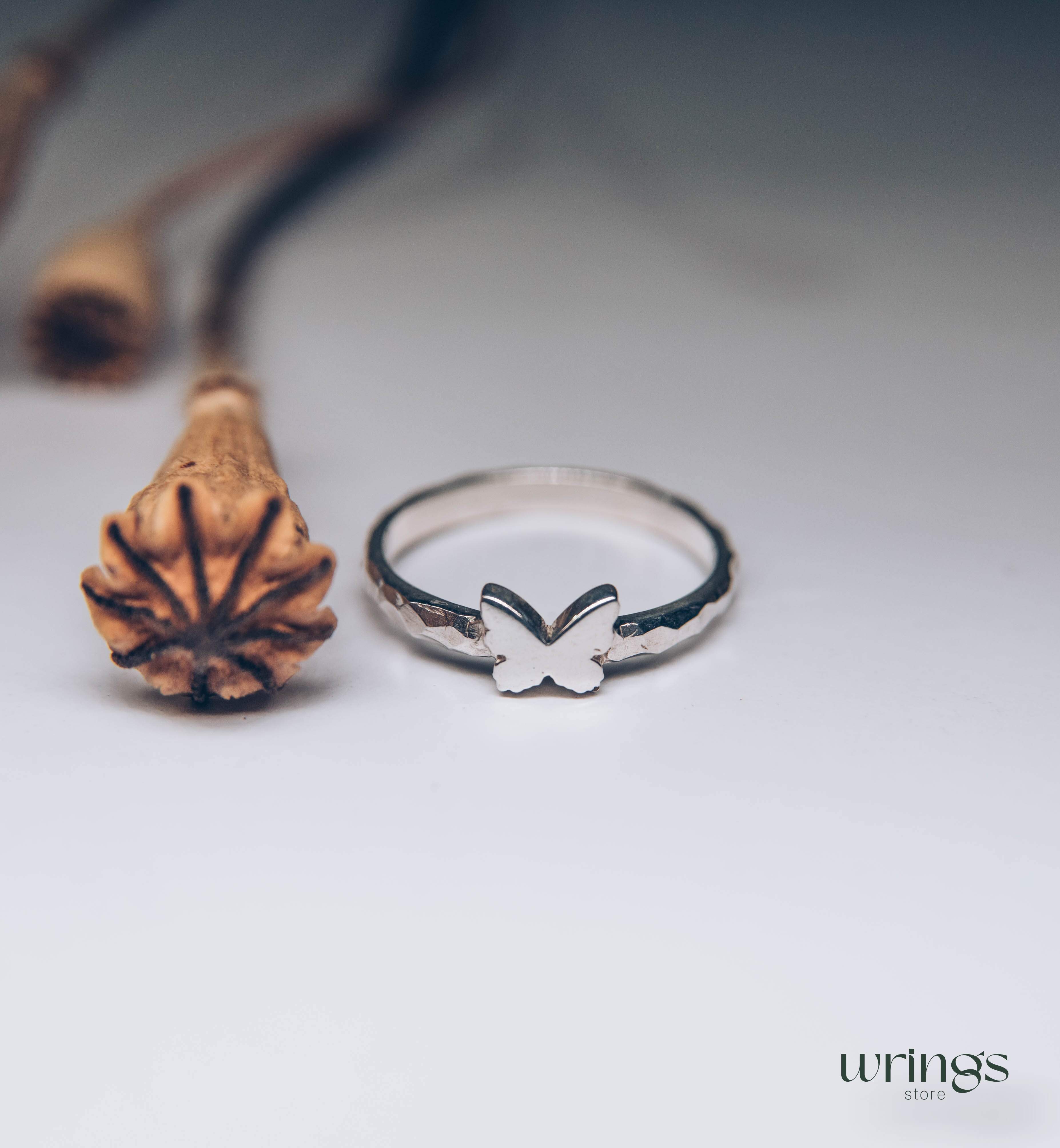 Hammered Silver Butterfly Promise Ring for Women