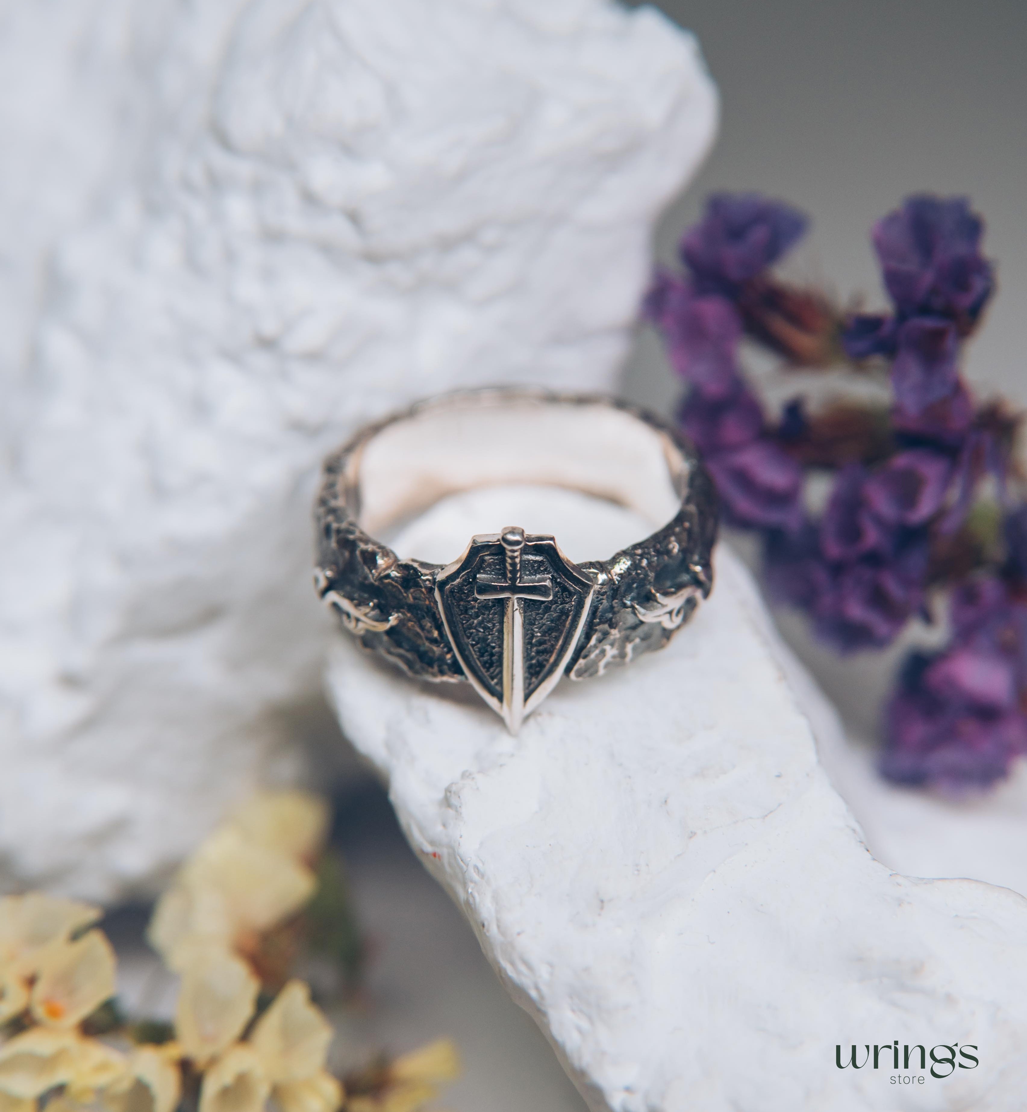 Sword and Shield Unique Men's Silver Band