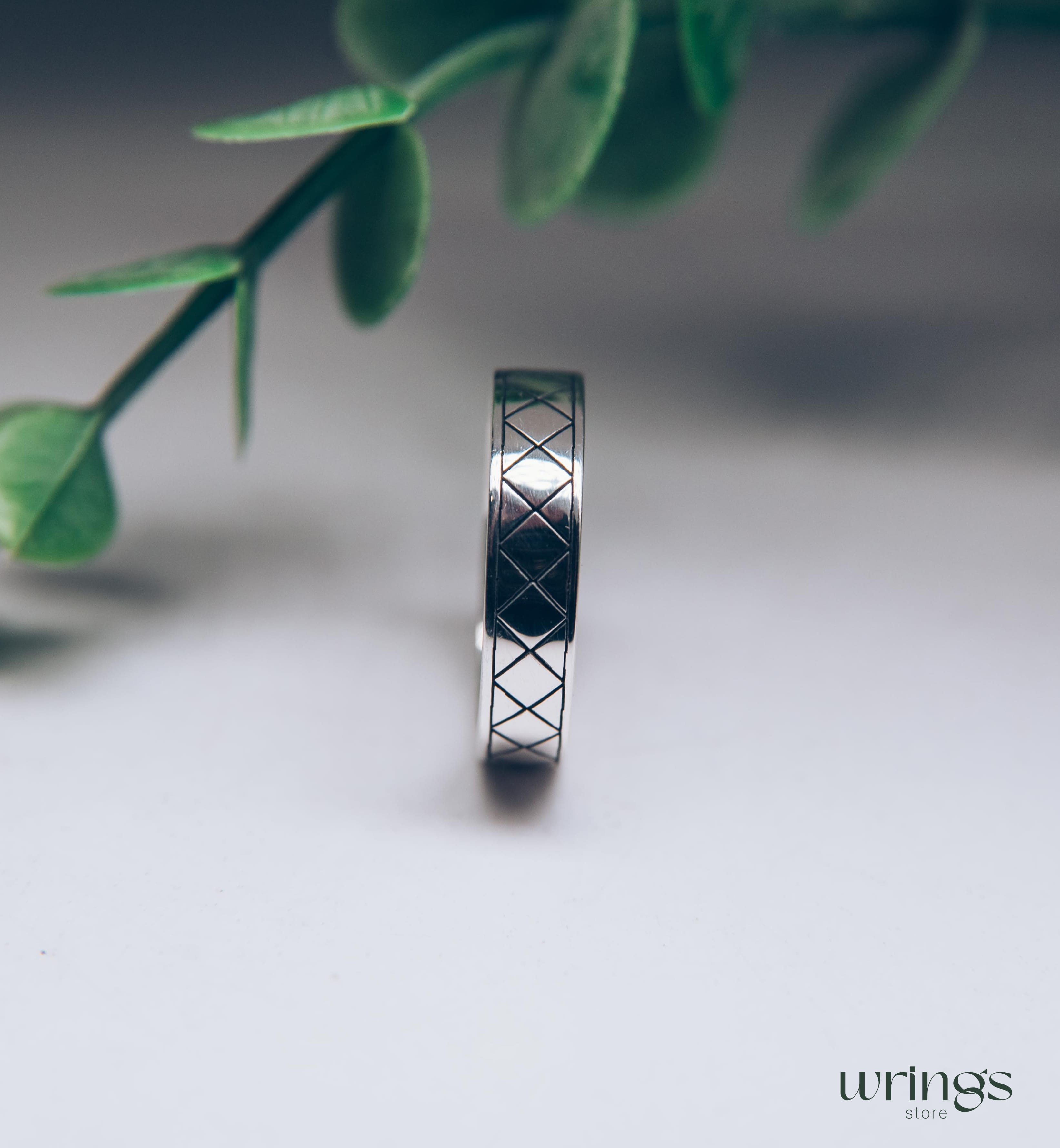 Plain Engraved Silver Promise Ring Rhombus Design