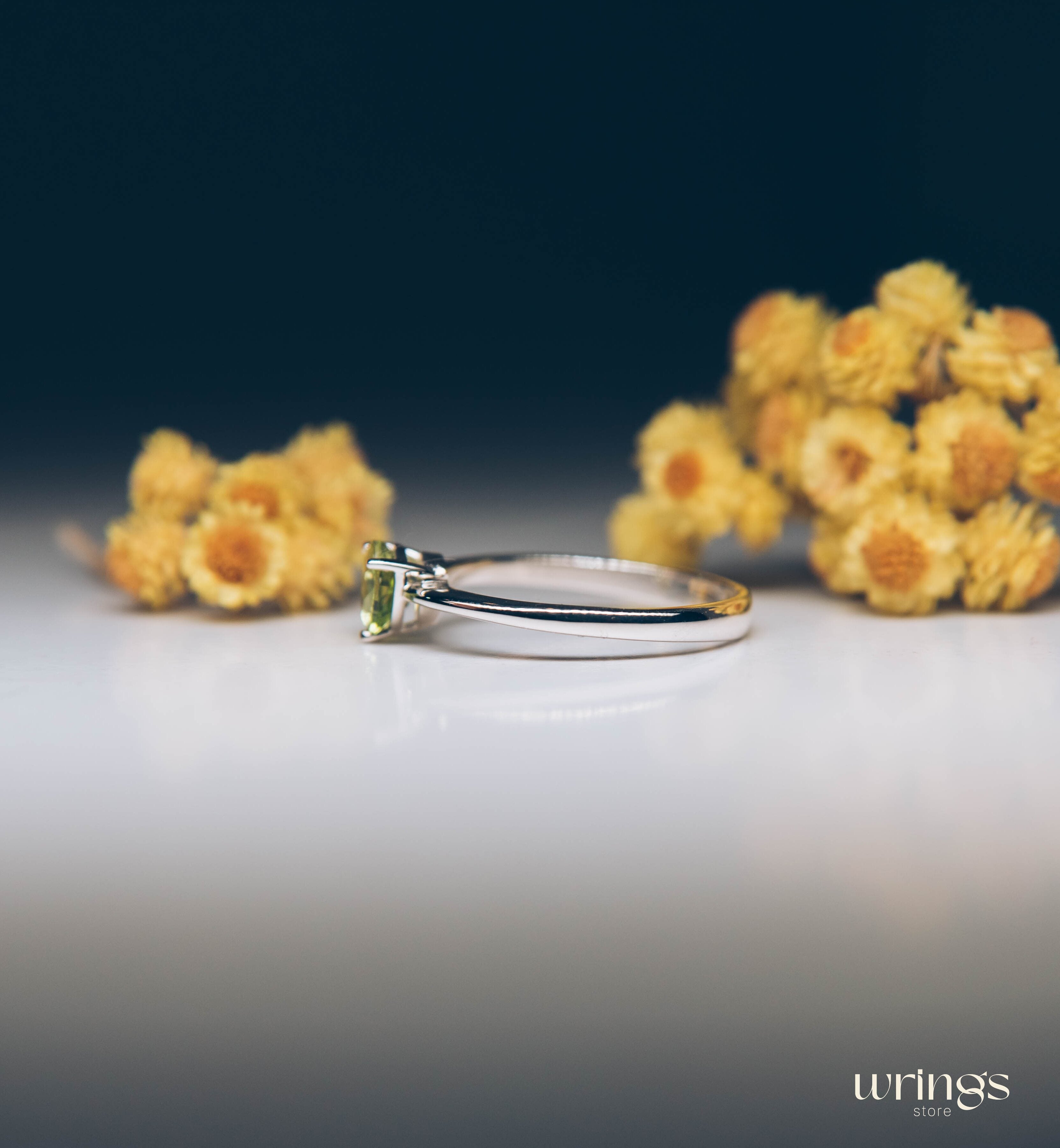 Classic Trilliant Solitaire Peridot Engagement Ring Silver
