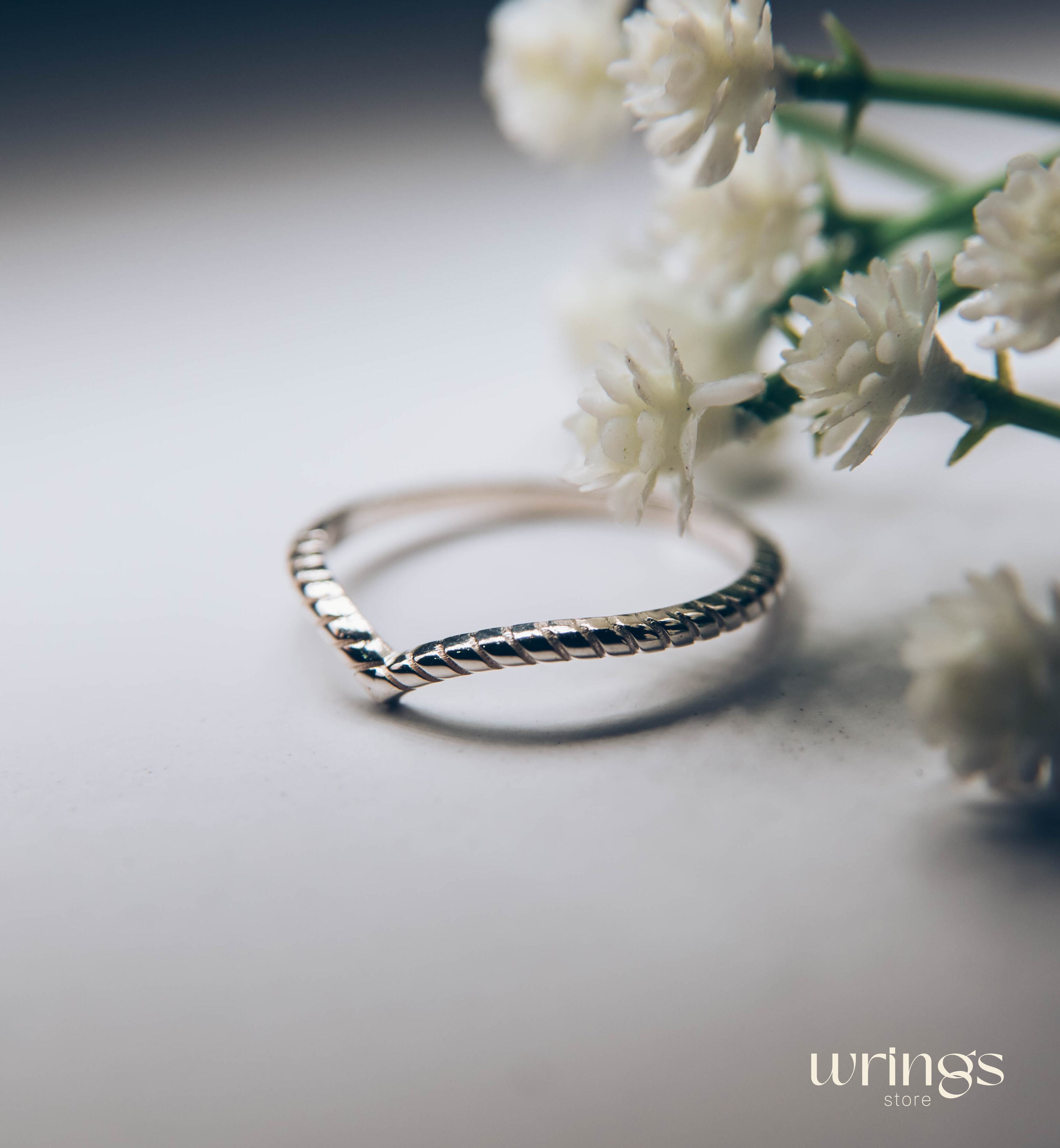 Cute Rope Band Silver V Ring Sterling Silver