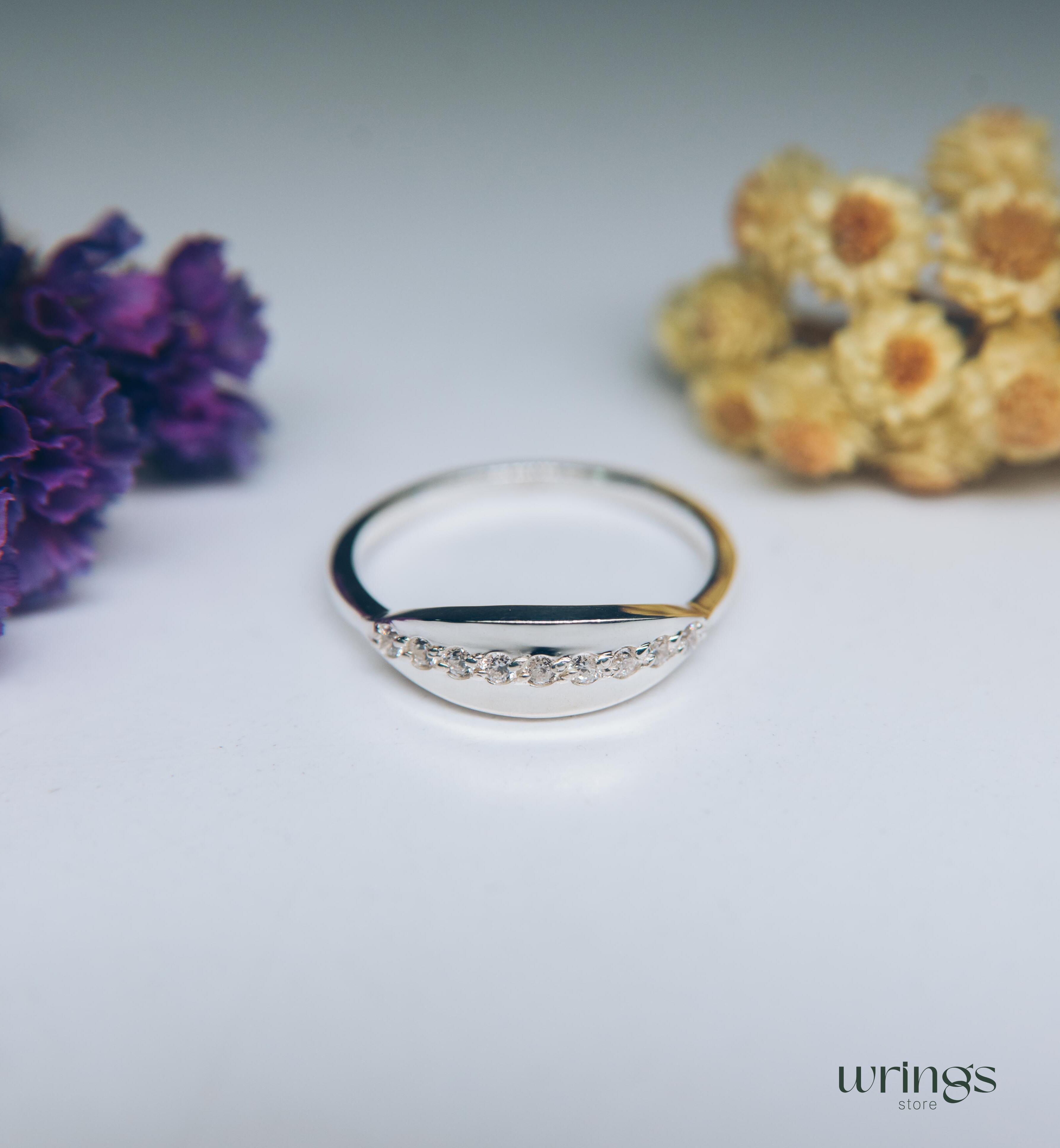 Minimalist Silver Spoon Promise Ring with White Stones