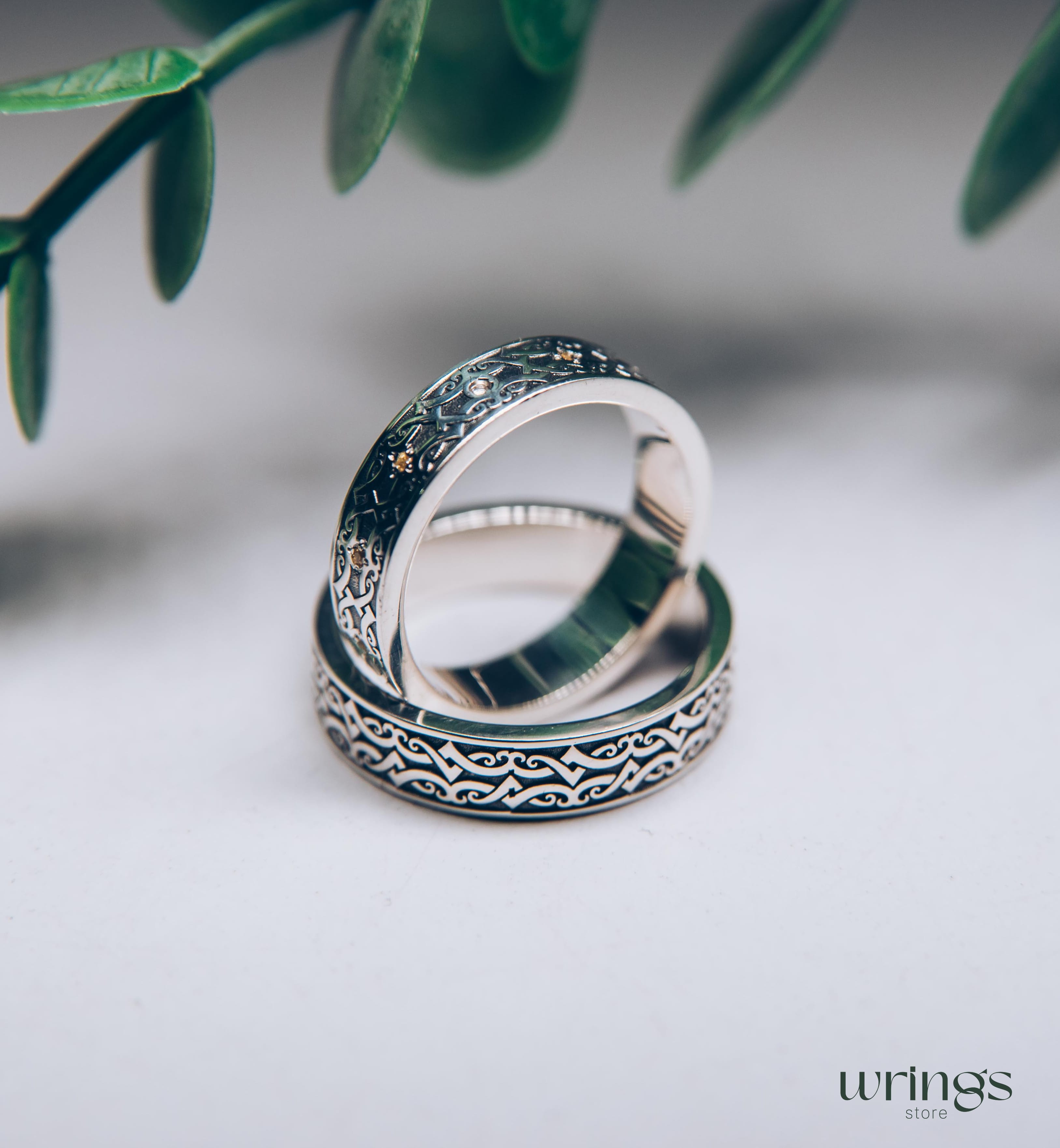 Viking Wedding Bands for Couple Norse Knots & Citrines