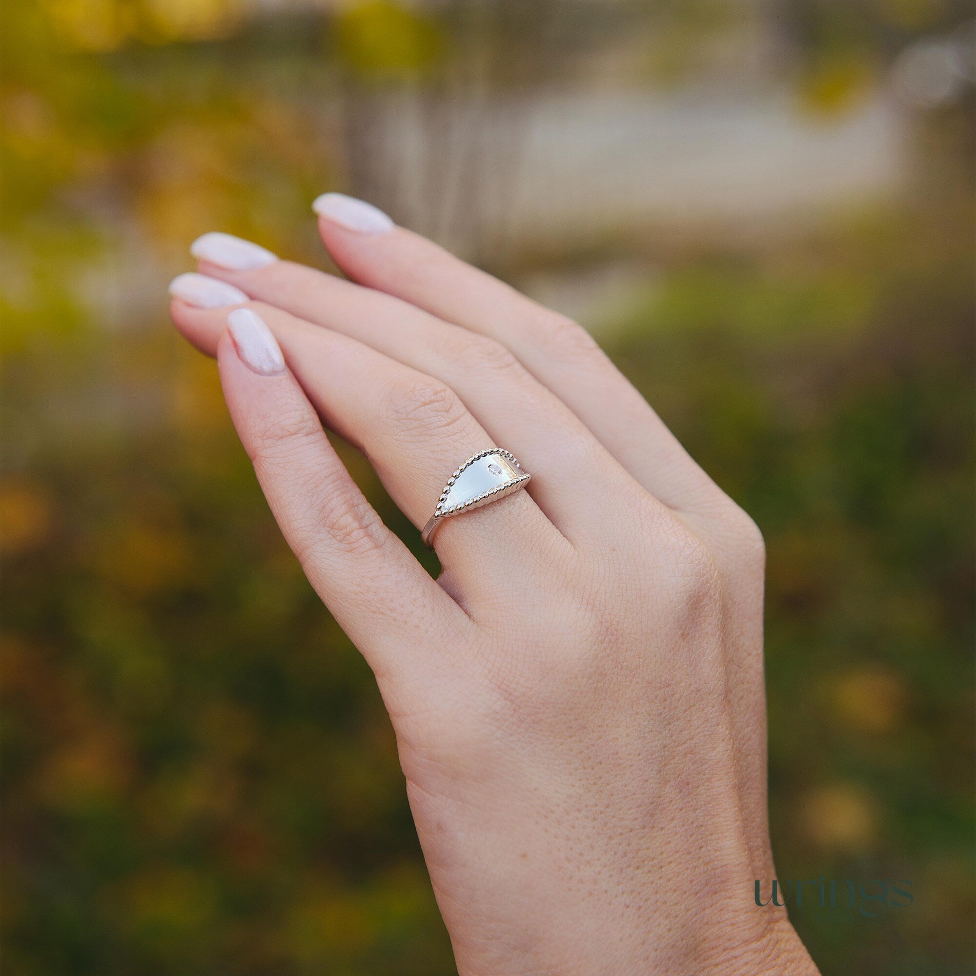 Beaded Silver Spoon Design and CZ Unique Women's Ring