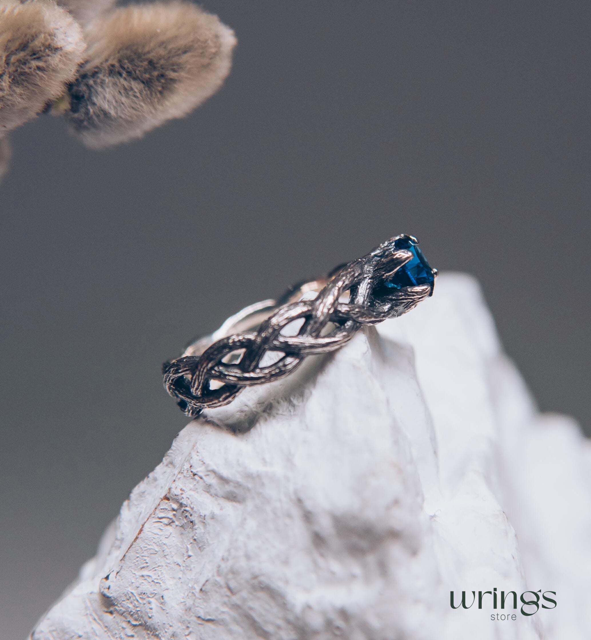 Sapphire & Silver Twisted Twig Engagement Ring