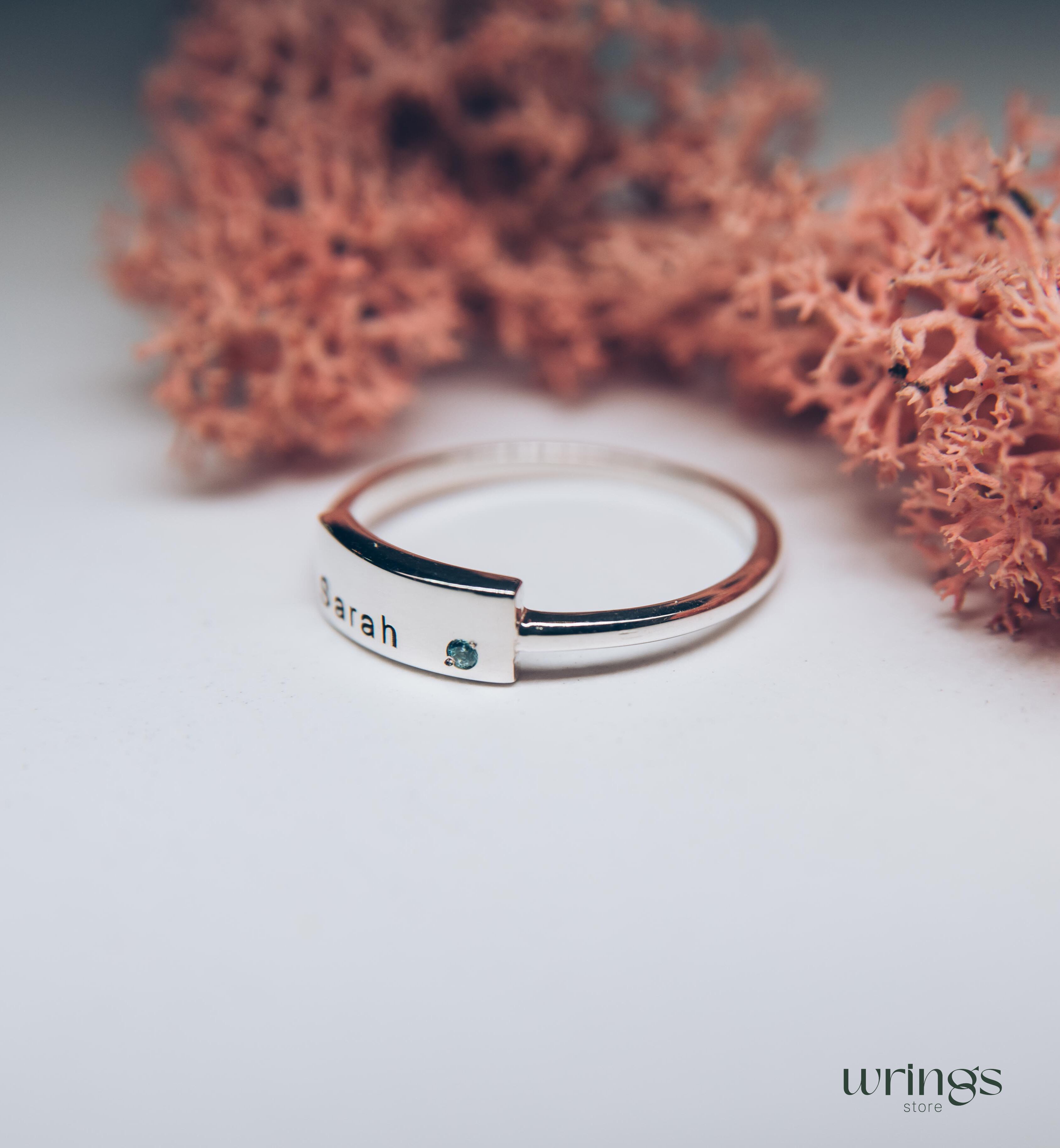 Personalized Silver Name Ring "Sarah" - Topaz & Flat Band