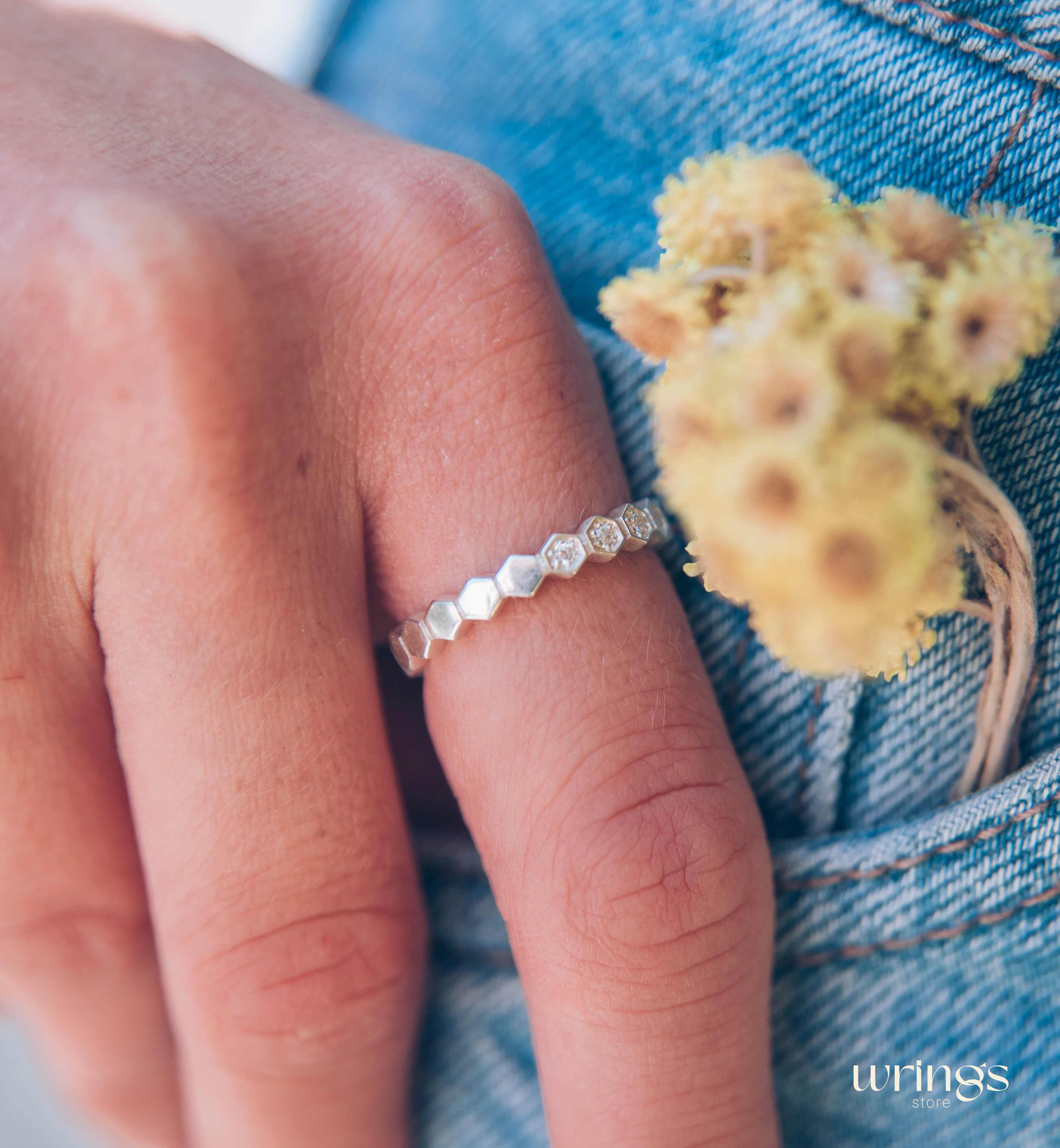 Sterling Silver Half Eternity Wedding Band with Cubic Zirconia