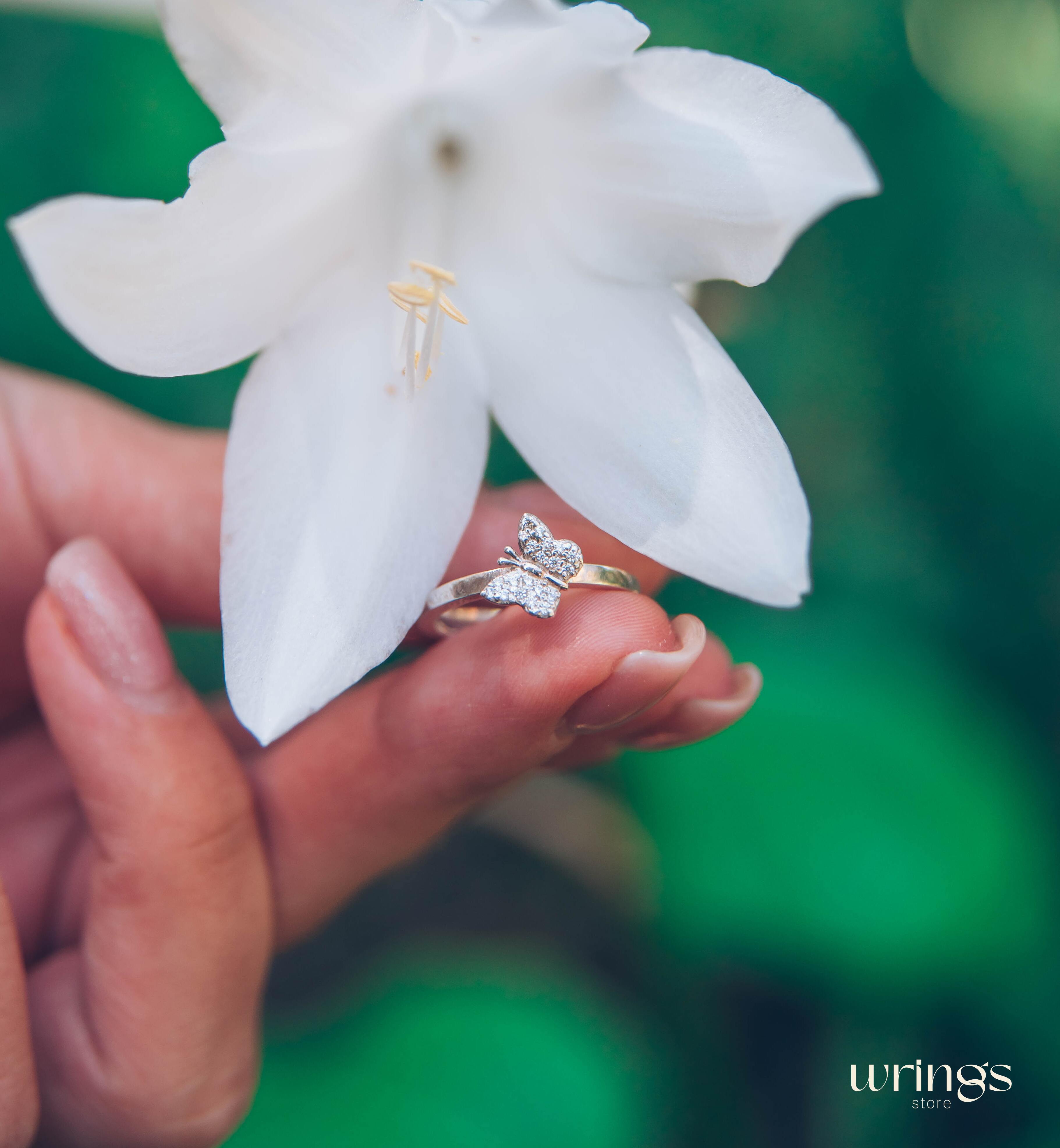 Women's Butterfly Promise Ring Silver with Cubic Zirconia