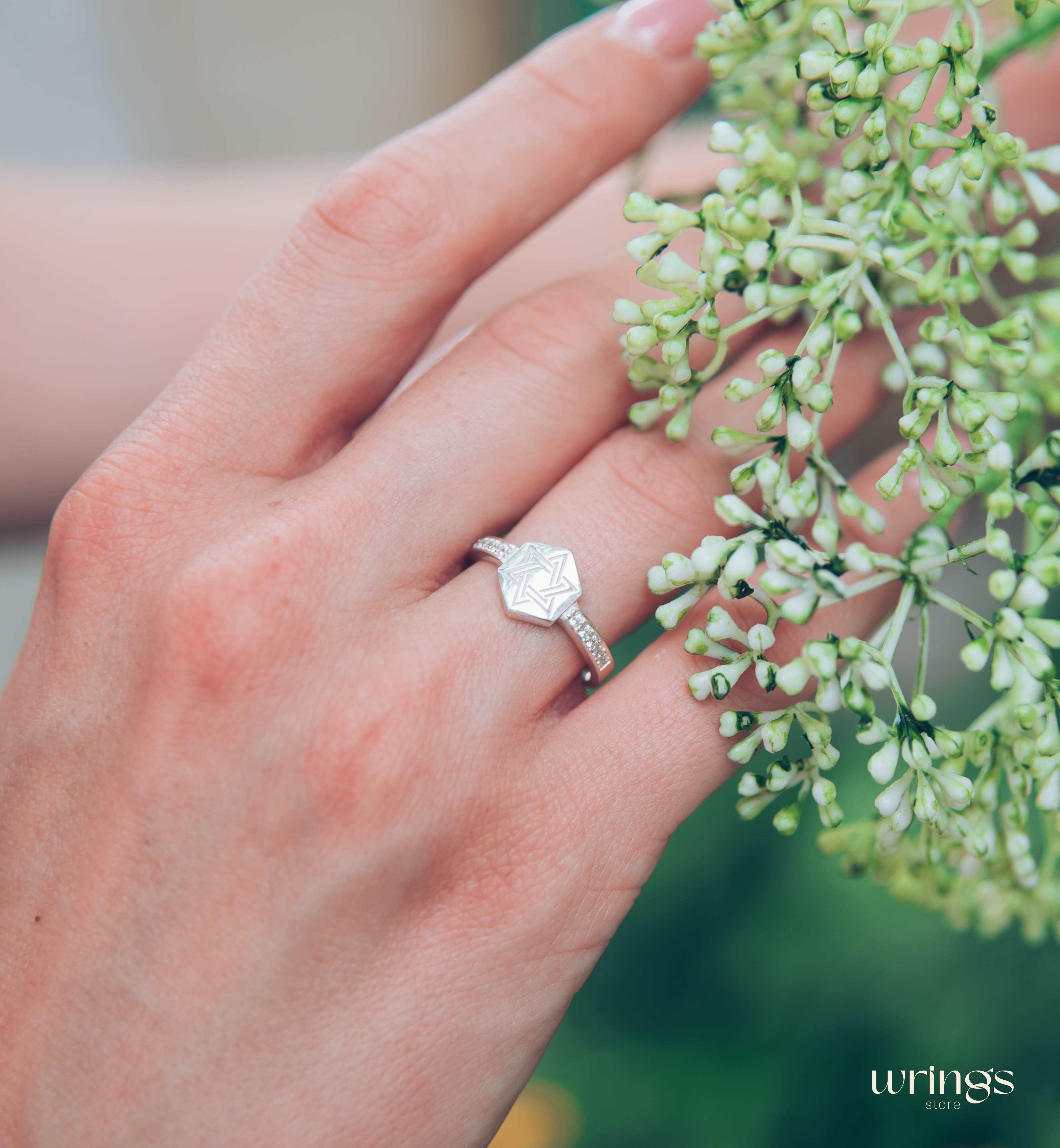 Jewish Star Ring Sterling Silver & Side Cubic Zirconia