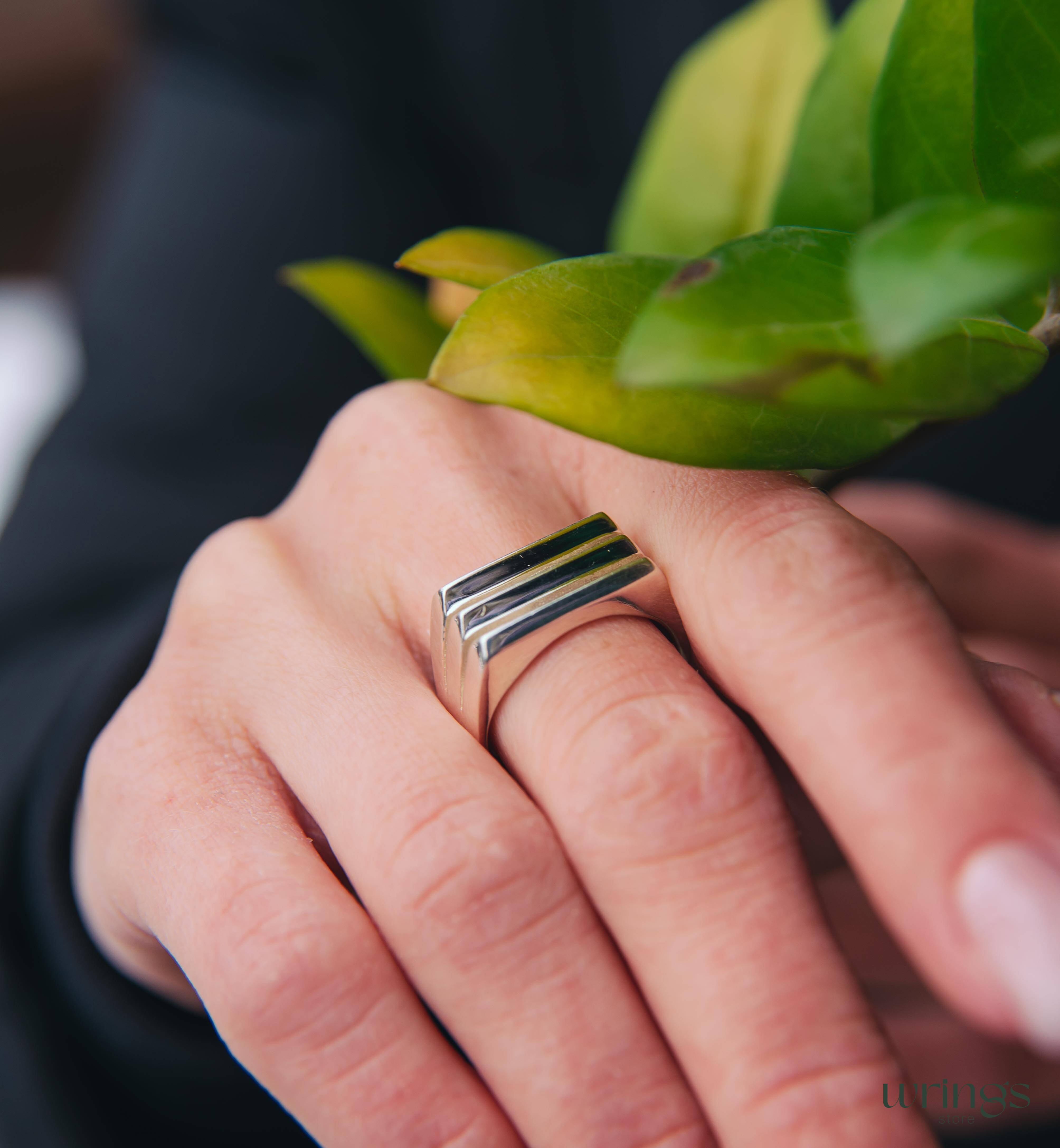 Grooved Lines Big Sterling Silver Statement Ring