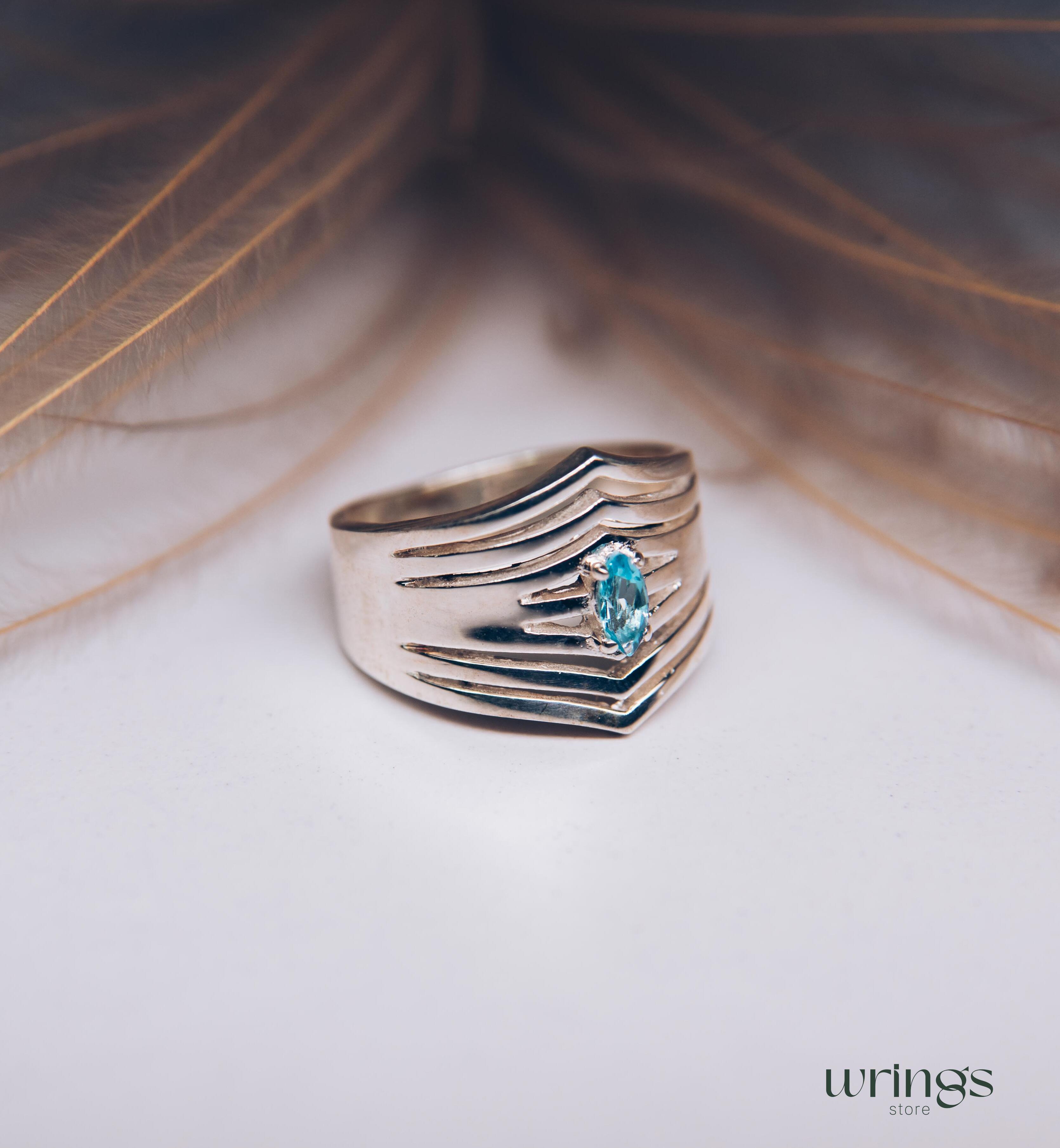 Extra Wide Cocktail Ring Dome Double Chevron with Topaz