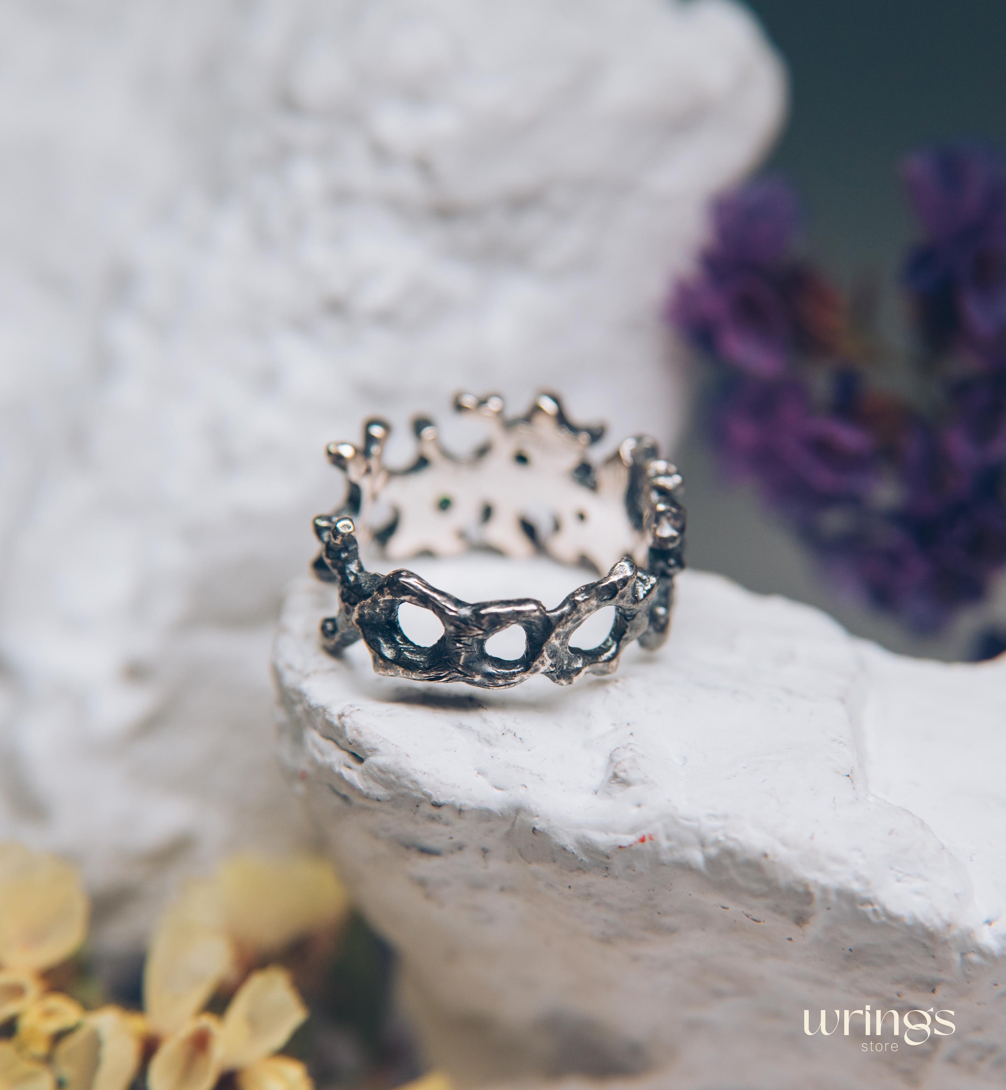 Silver Ocean Coral Ring with Multi Gemstone