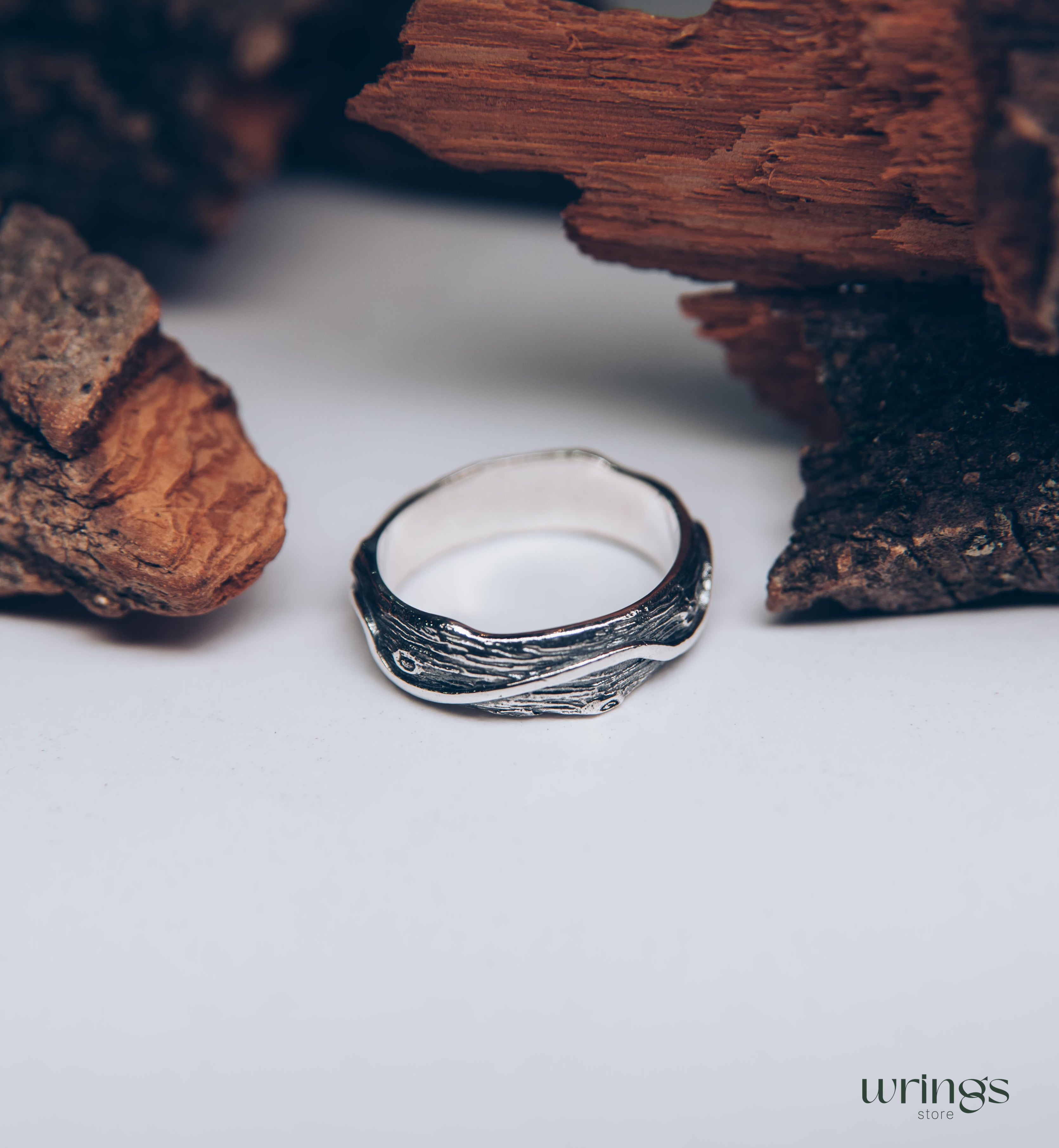Unique Wavy line & Tree bark Fine Heavy Silver Ring