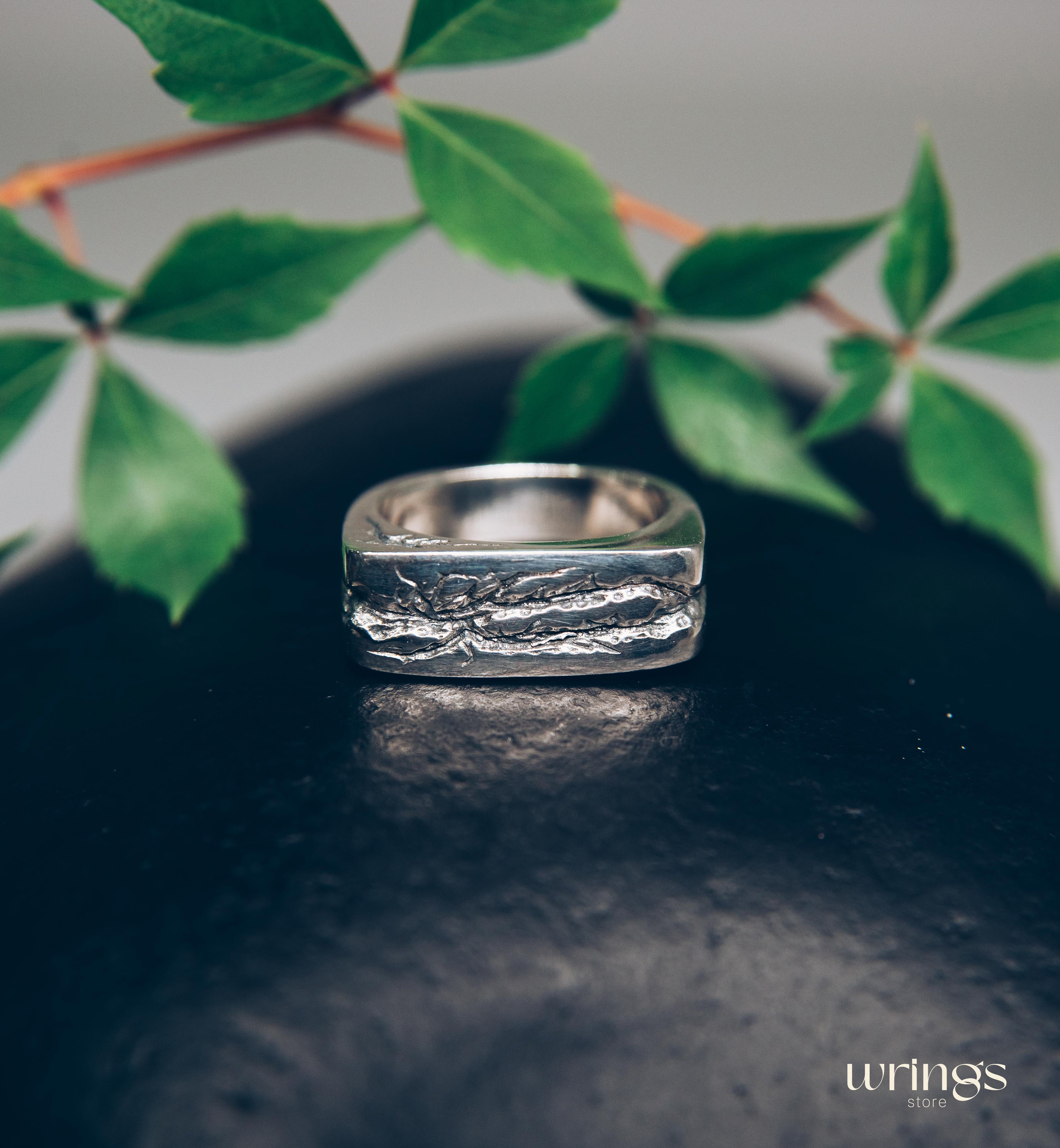 Large and Heavy Damaged Style Flat Solid Silver Ring