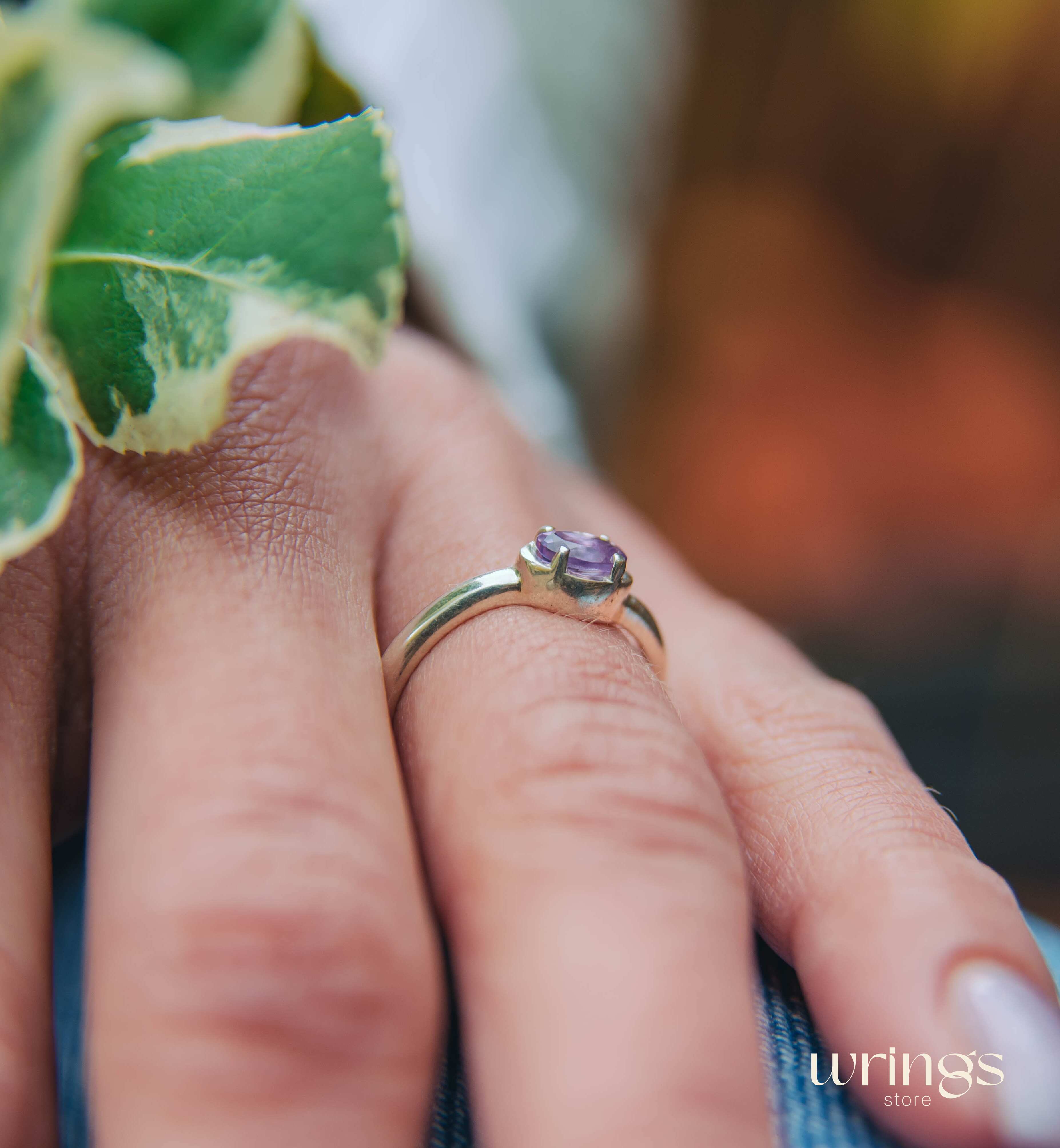 Oval Amethyst Simple Silver Engagement Ring