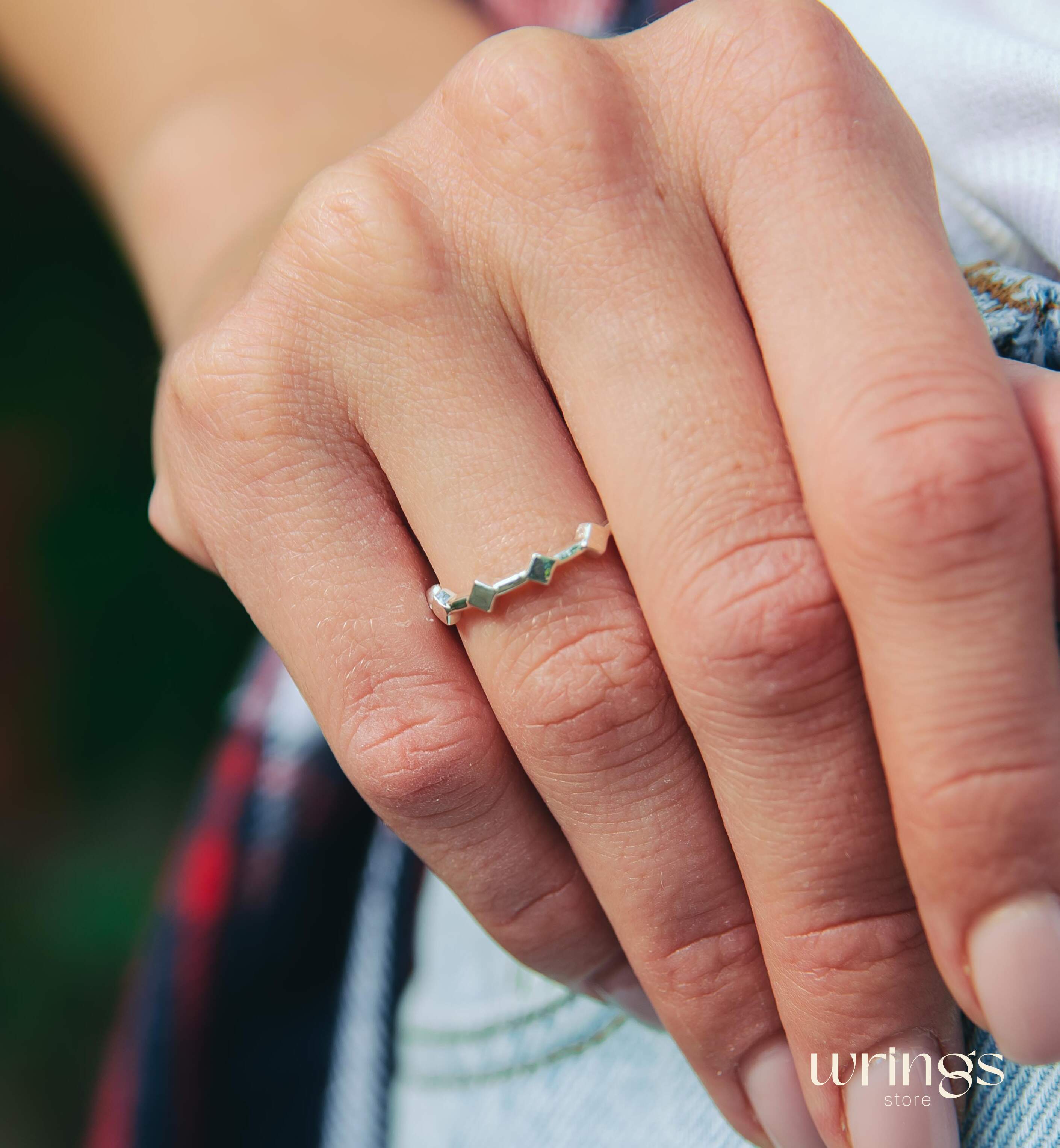 Unique Sterling Silver Purity Ring 5 Rhombuses