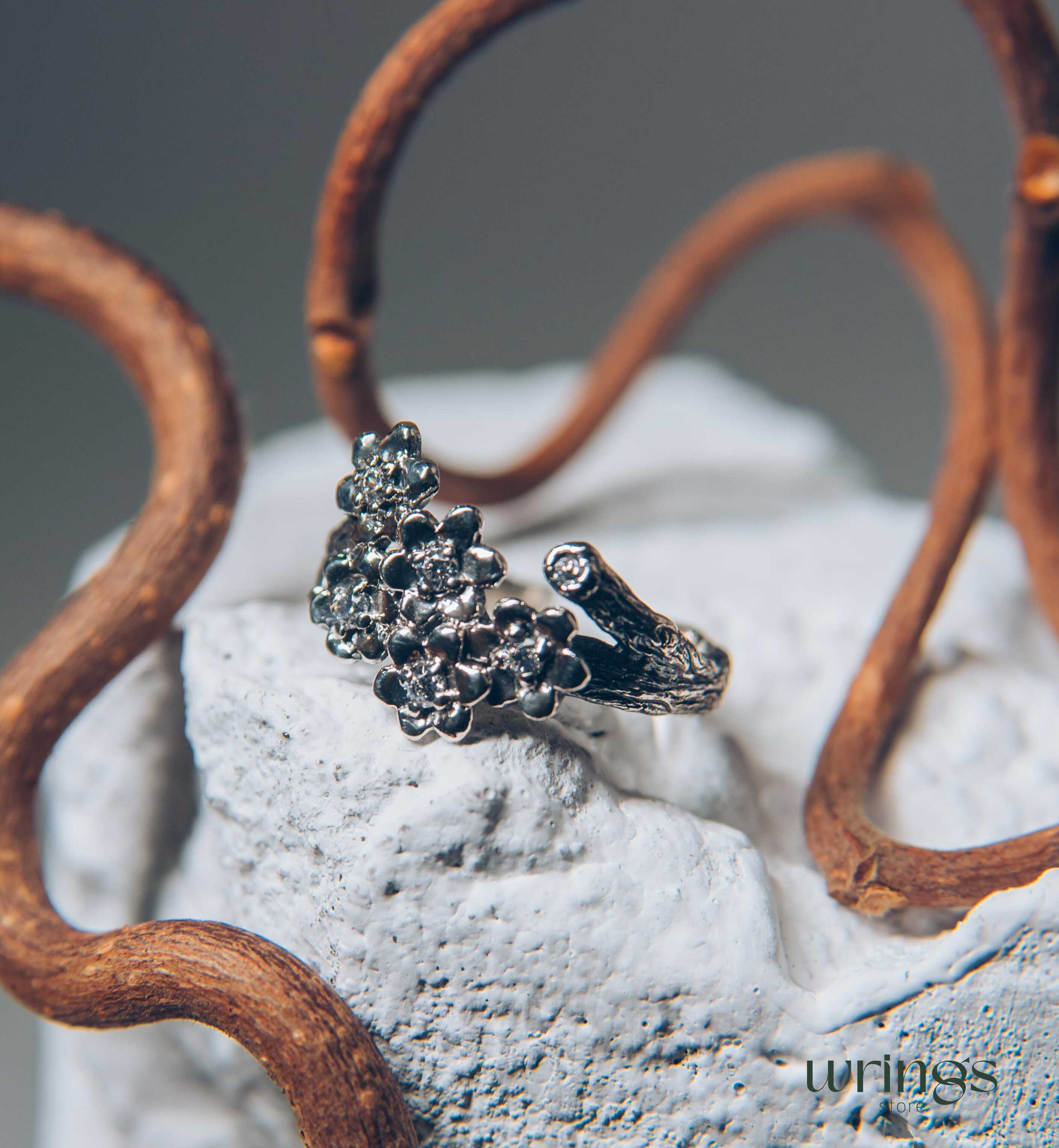 Flowers on a Twig Unique Silver Floral Ring