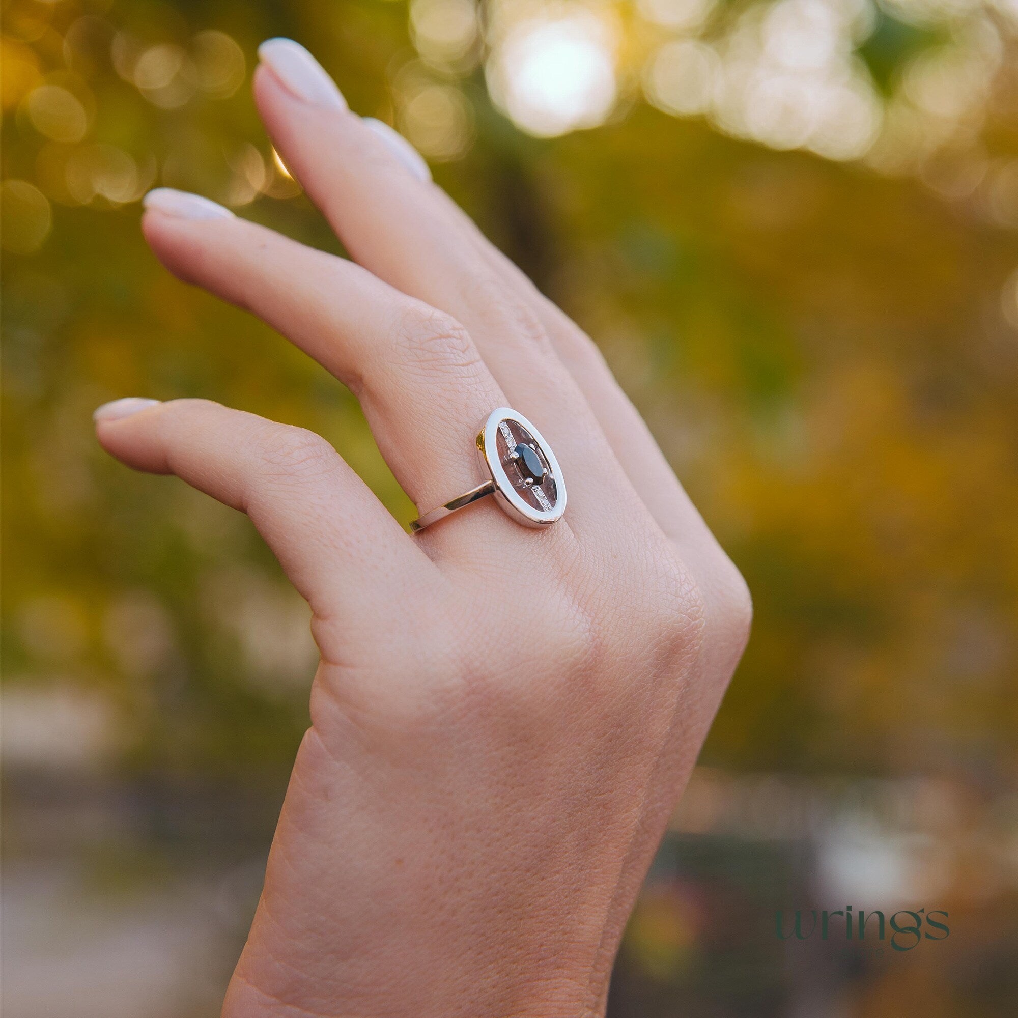 Smoky Quartz Silver Open Oval Engagement Ring