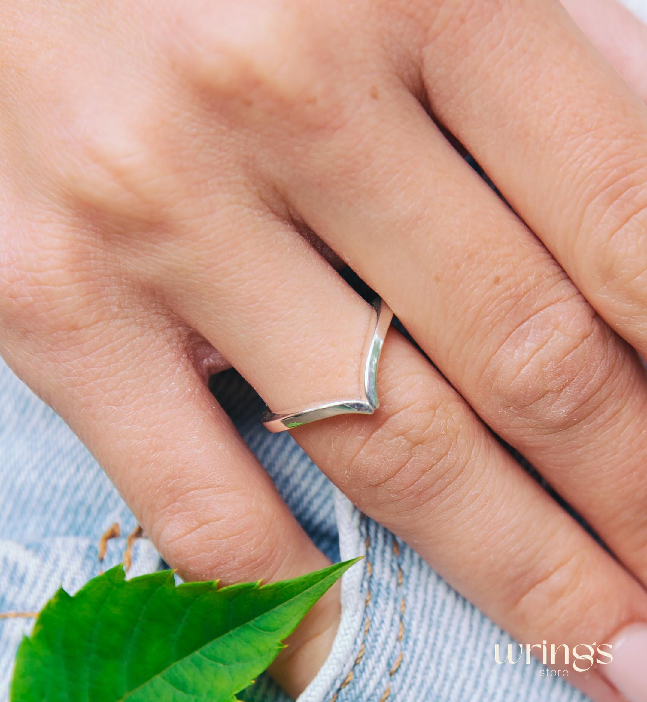 V shaped Sterling Silver Promise Ring for Her