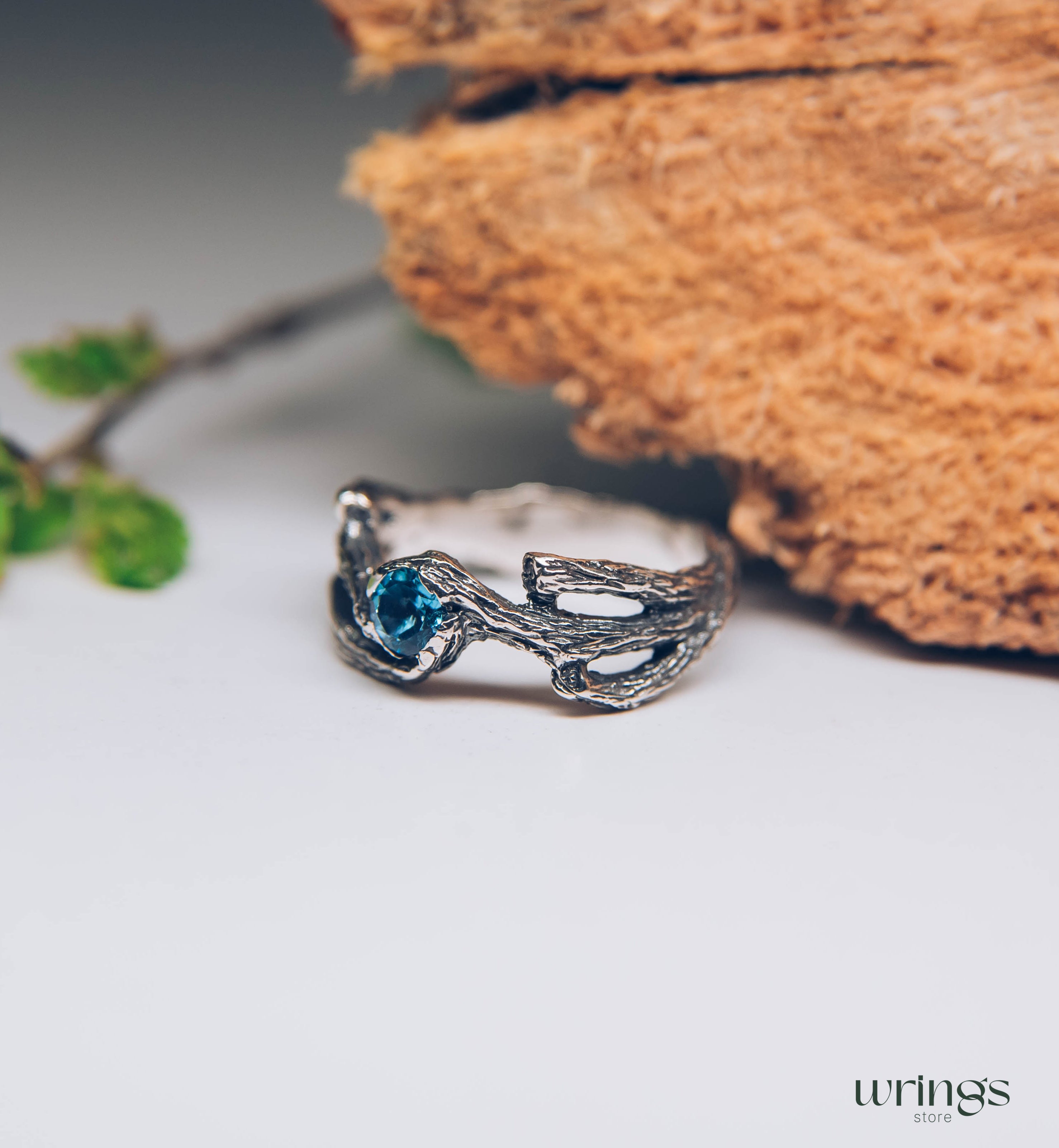 Topaz in Branches Silver Nature Enchanted Ring
